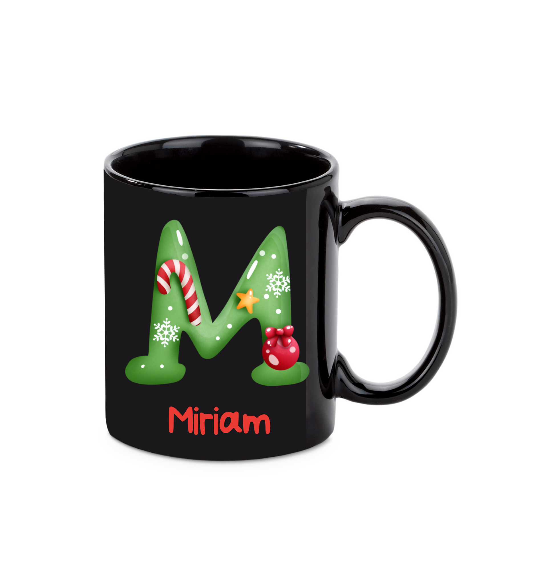 Schwarze Keramik-Weihnachtstasse | Personalisierbar mit Namen