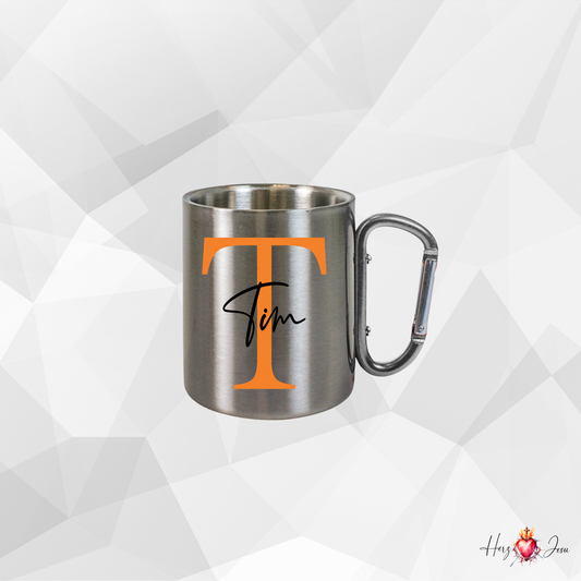 Personalisierte Edelstahl Tasse mit Namen Kaffeetasse Geschenkidee Camping Outdoor_003K