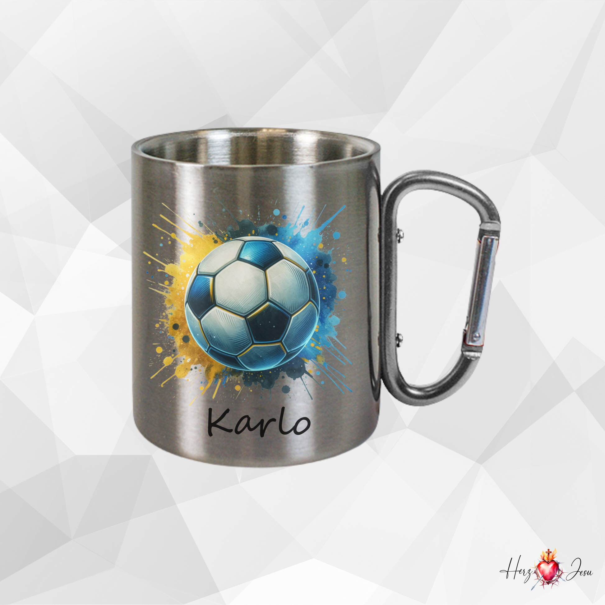 Personalisierte Edelstahl Tasse mit Namen | Kaffeetasse Camping Fußball