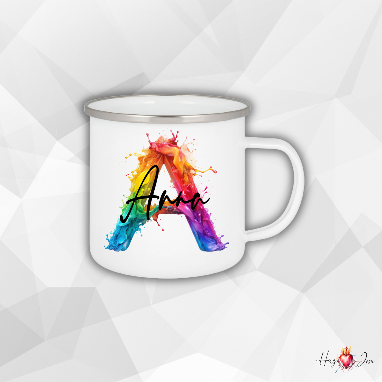 Personalisierte Emaille Tasse mit Namen Edelstahl Tasse Regenbogen_014H