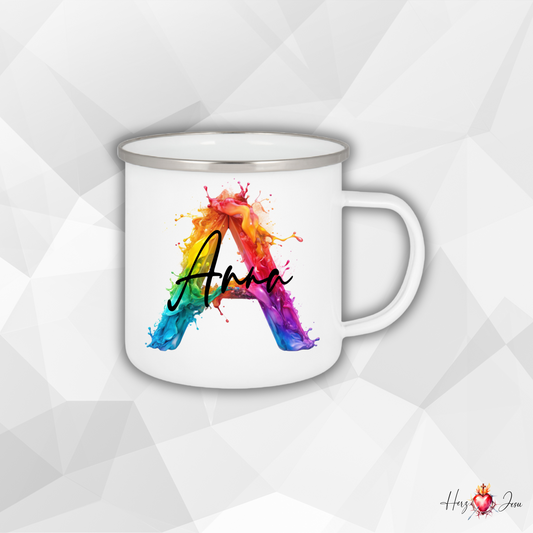 Personalisierte Emaille Tasse mit Namen Edelstahl Tasse Regenbogen_014H