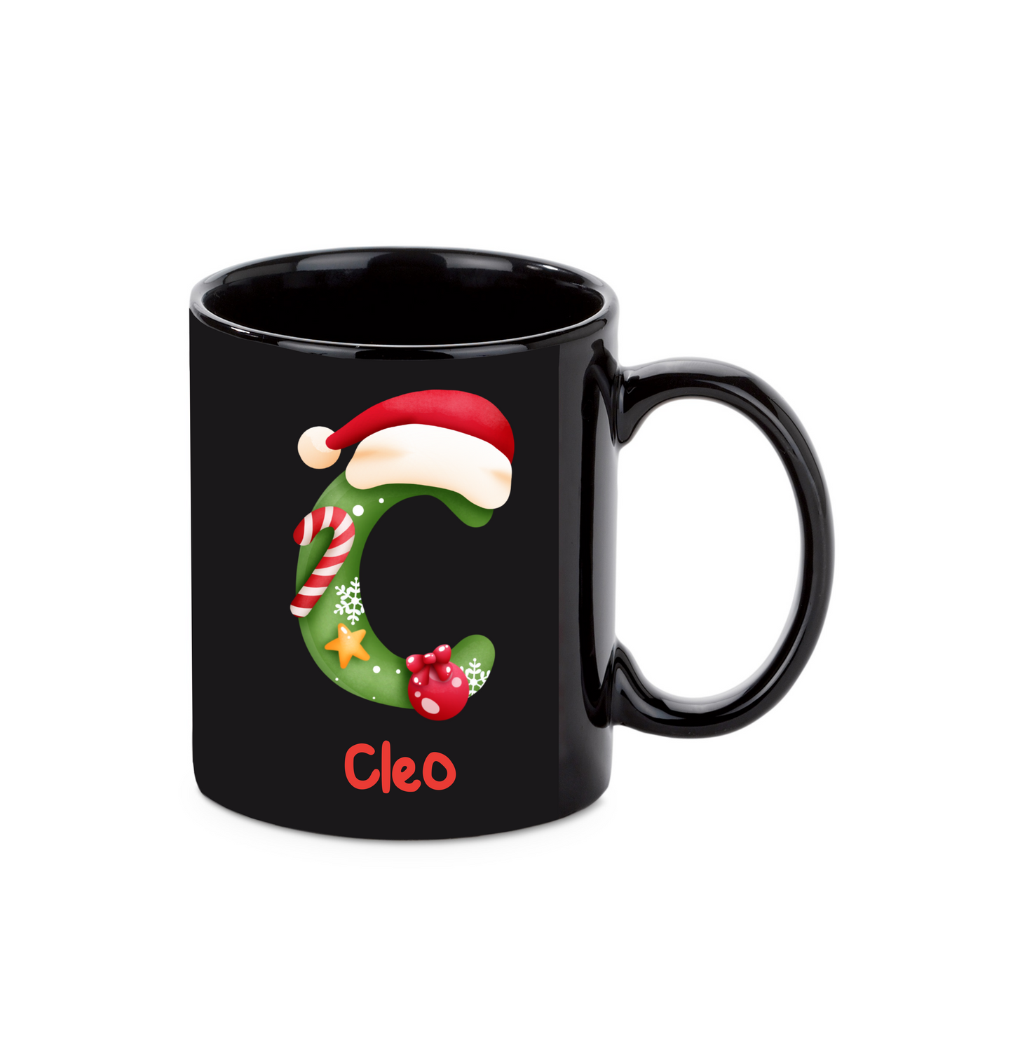 Schwarze Keramik-Weihnachtstasse | Personalisierbar mit Namen
