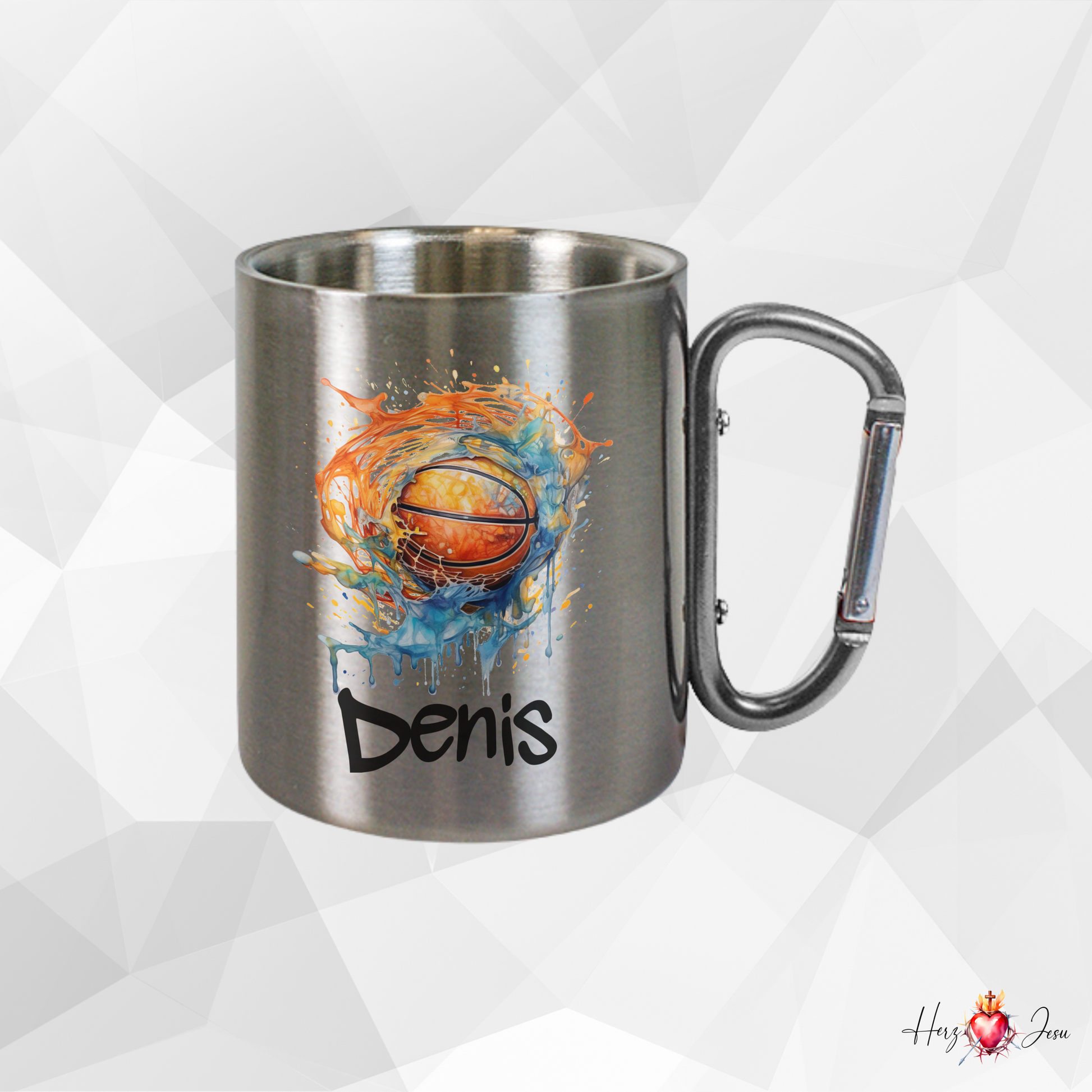 Personalisierte Edelstahl Tasse mit Namen | Kaffeetasse Camping Basketball Geschenkidee