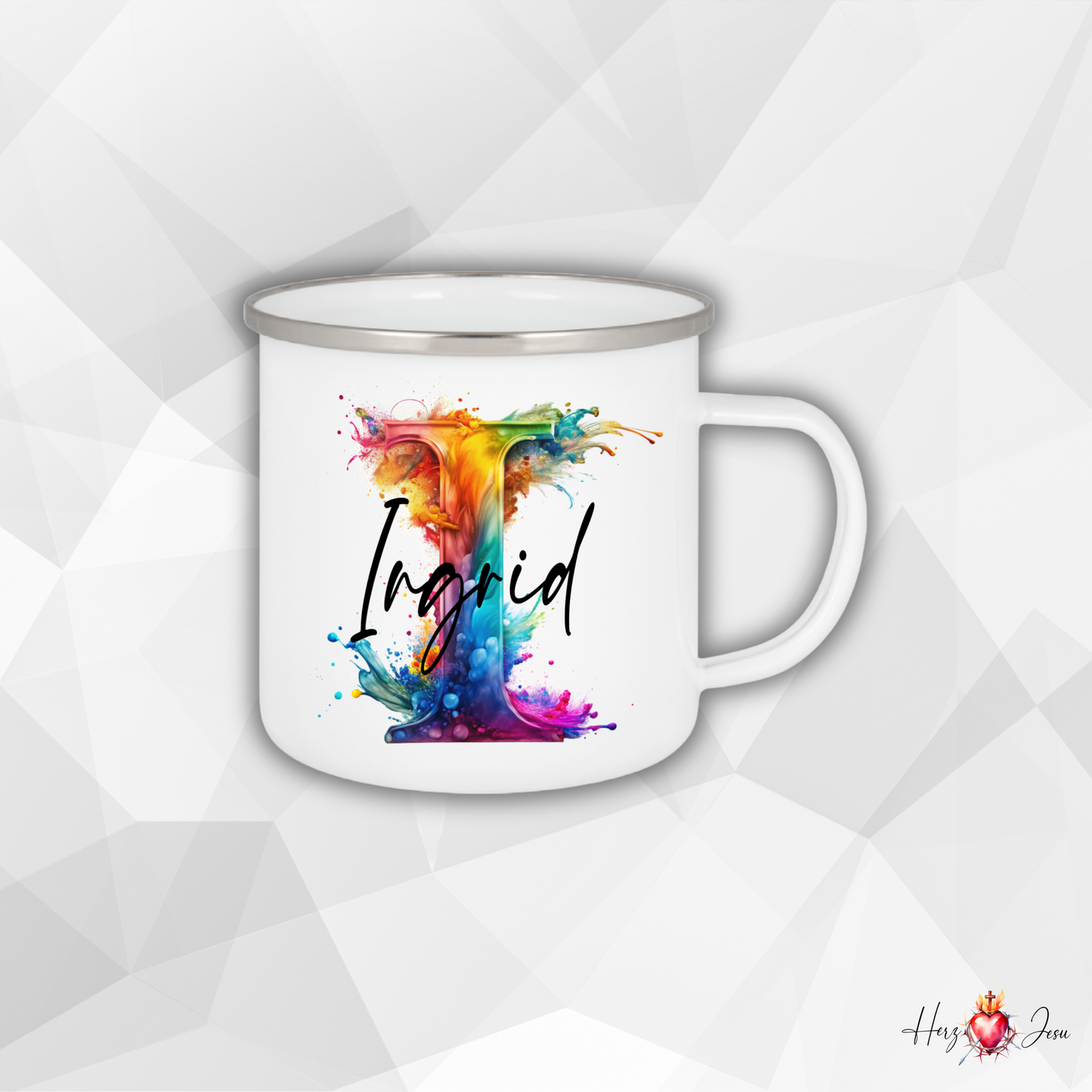 Personalisierte Emaille Tasse mit Namen Edelstahl Tasse Regenbogen_014H