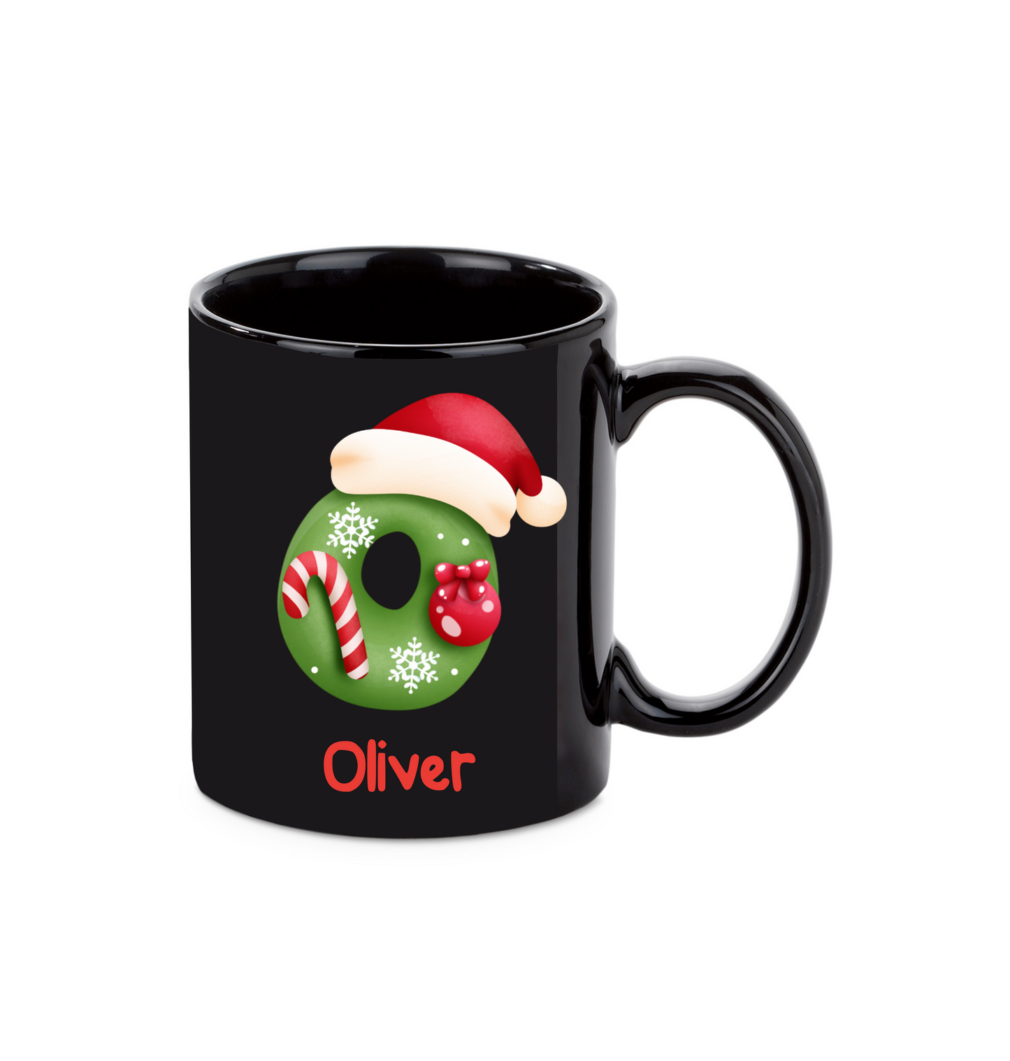 Schwarze Keramik-Weihnachtstasse | Personalisierbar mit Namen