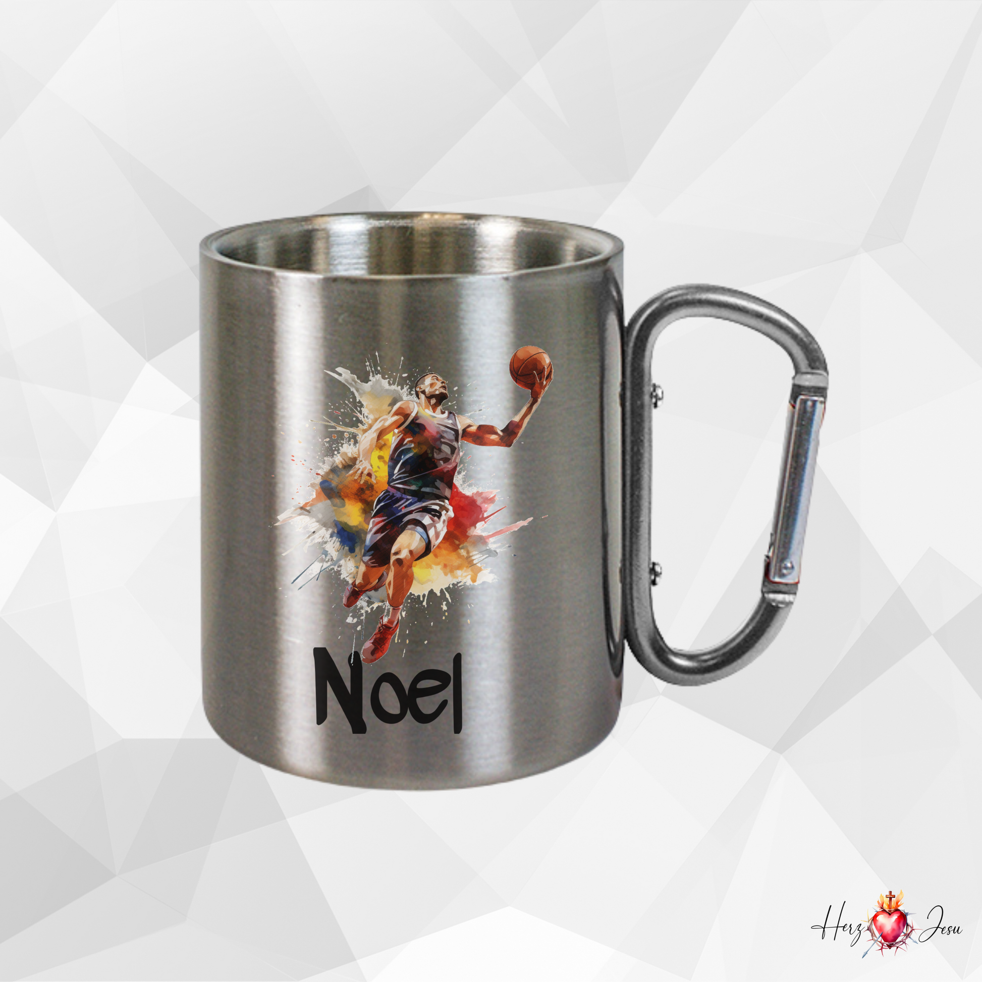 Personalisierte Edelstahl Tasse mit Namen | Kaffeetasse Camping Basketball Geschenkidee