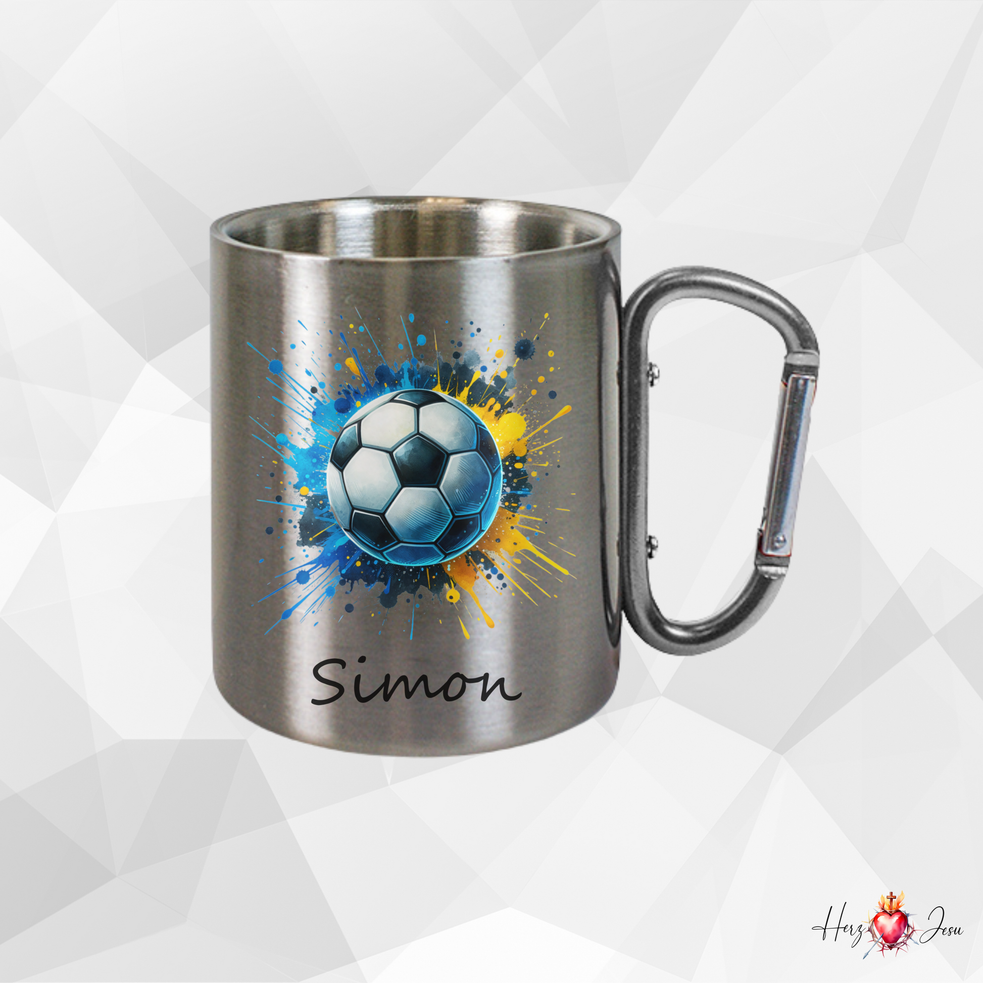 Personalisierte Edelstahl Tasse mit Namen | Kaffeetasse Camping Fußball