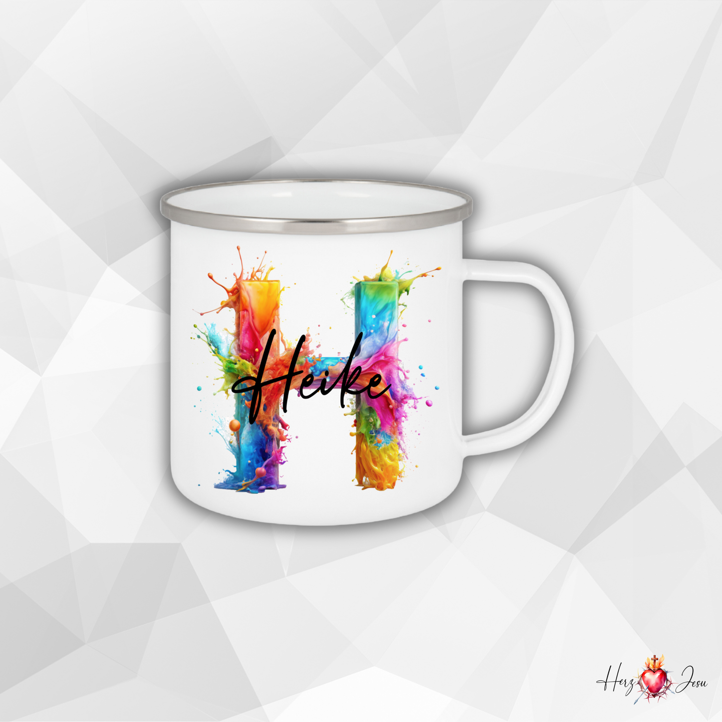 Personalisierte Emaille Tasse mit Namen Edelstahl Tasse Regenbogen_014H