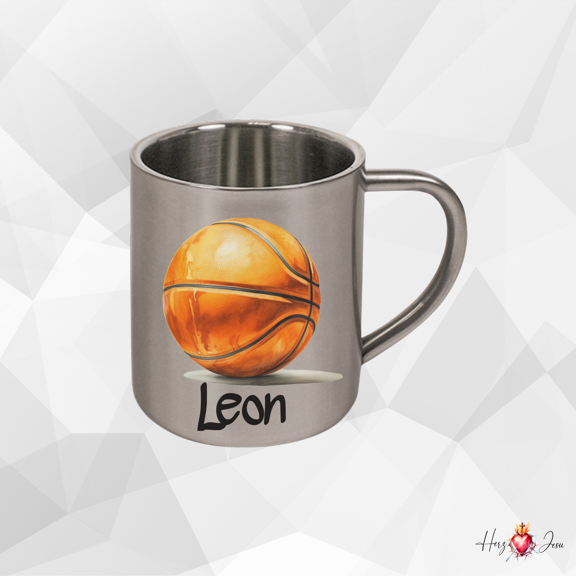 Personalisierte Edelstahl Tasse mit Namen | Kaffeetasse Camping Basketball Geschenkidee