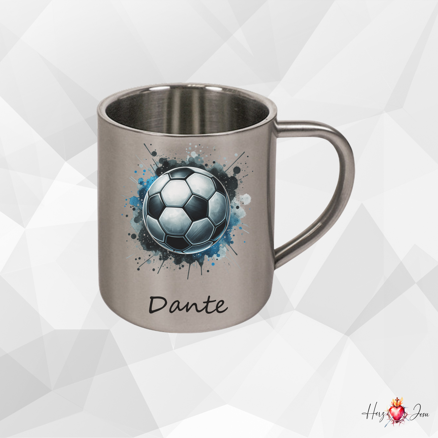 Personalisierte Edelstahl Tasse mit Namen | Kaffeetasse Camping Fußball