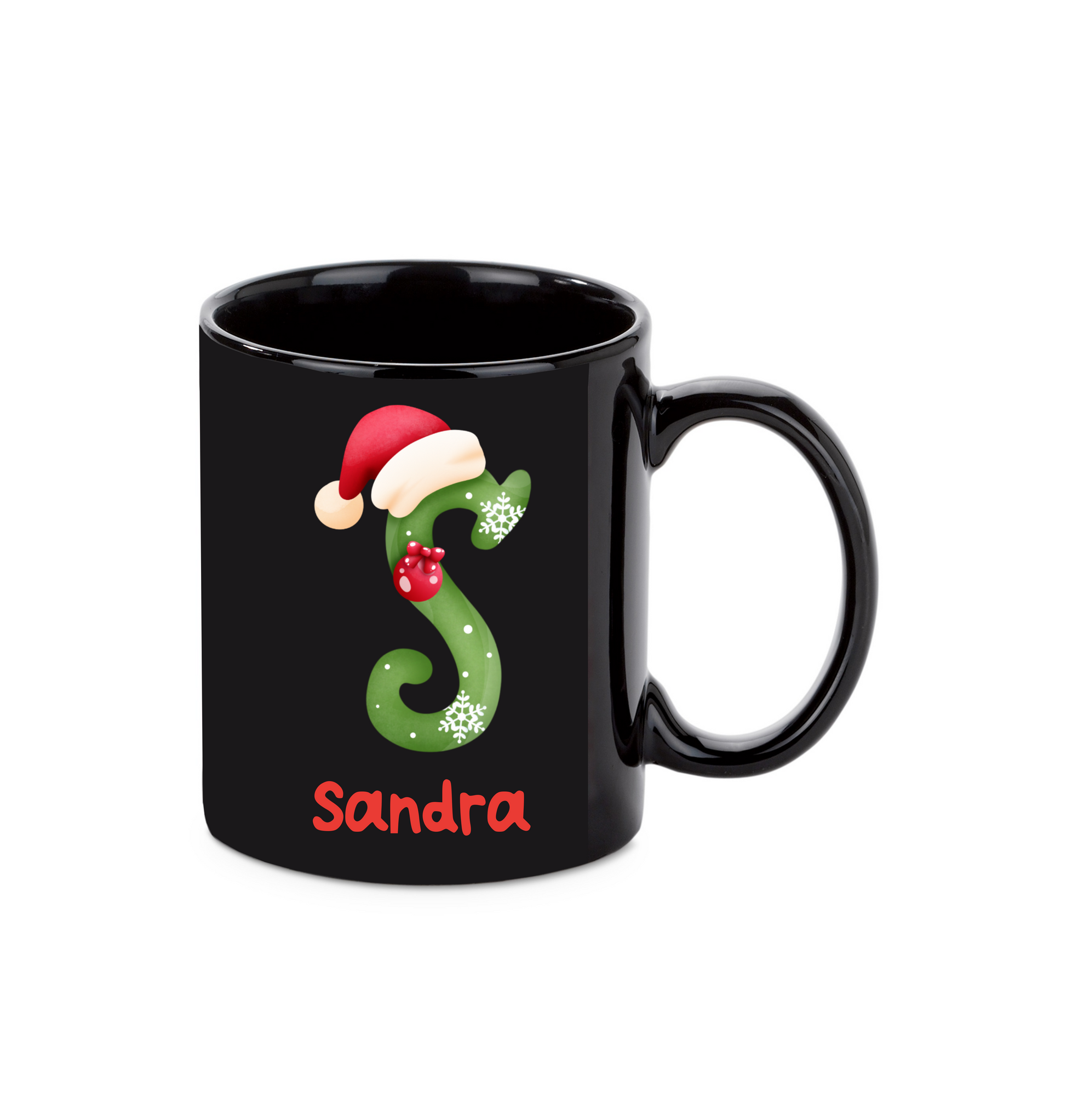 Schwarze Keramik-Weihnachtstasse | Personalisierbar mit Namen