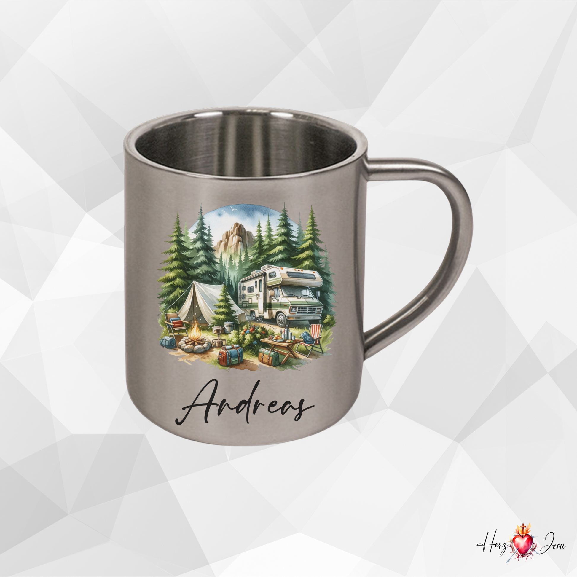 Personalisierte Edelstahl Tasse mit Namen | Kaffeetasse Camping