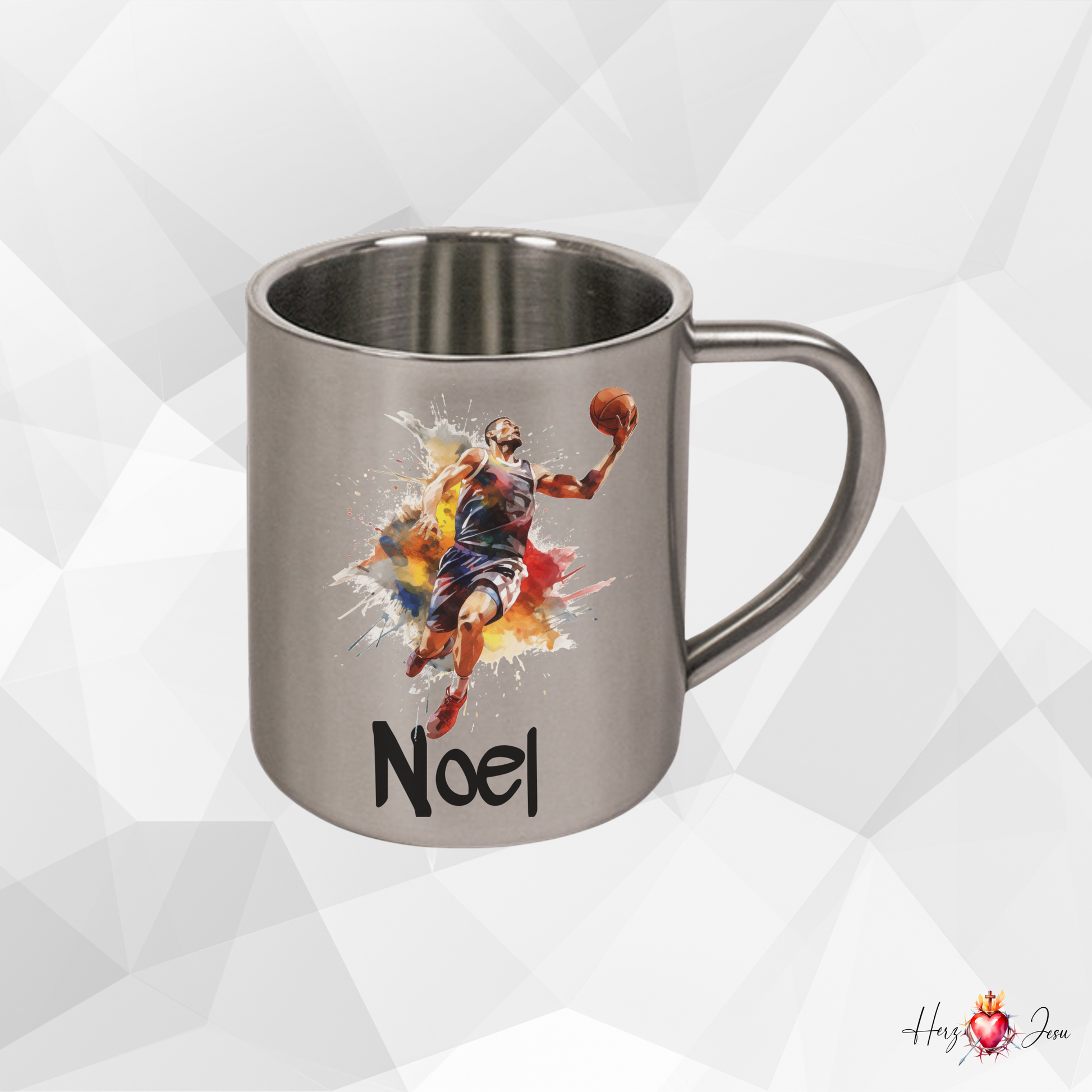Personalisierte Edelstahl Tasse mit Namen | Kaffeetasse Camping Basketball Geschenkidee