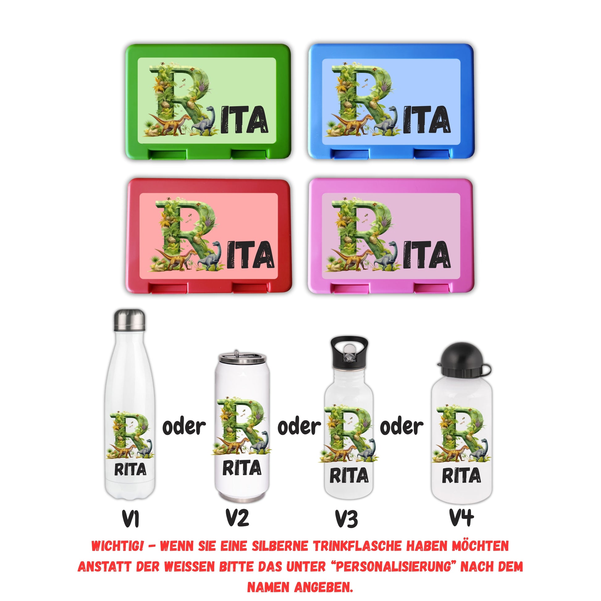 Brotzeitbox mit Trinkflasche | Personalisierbar Dinosaurier Einschulung