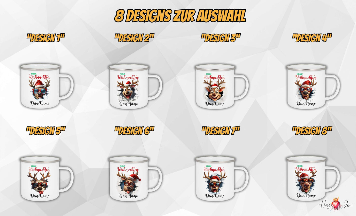 Personalisierte Emaille Tasse mit Namen Edelstahl Tasse Weihnachtstasse personalisiert Rentier Design als Geschenkidee_0025H