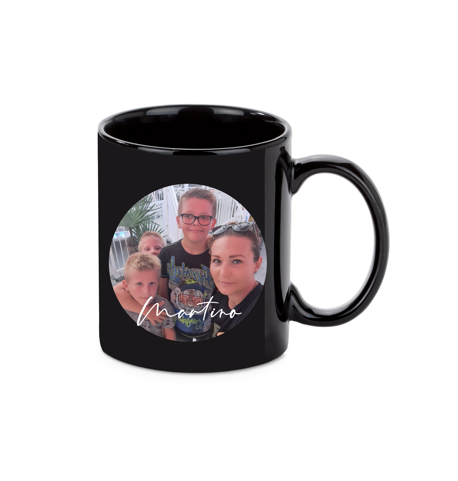Personalisierte Kaffeetasse | Namen & Bild Schwarz Weihnachtstasse