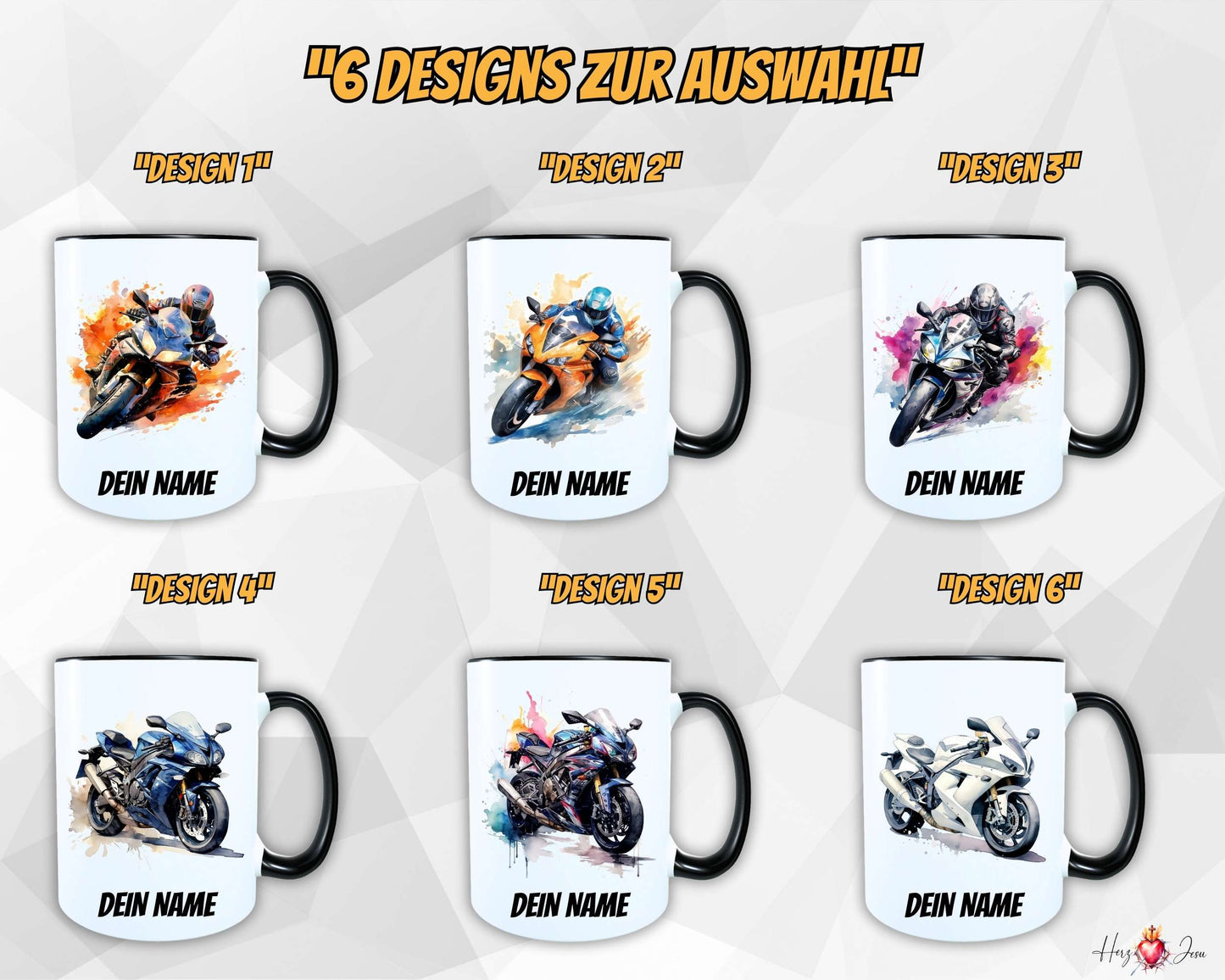 Personalisierte Keramik Tasse mit Namen – Motorrad Motiv | Geschenkidee für Kinder & Schulanfänger_0088T