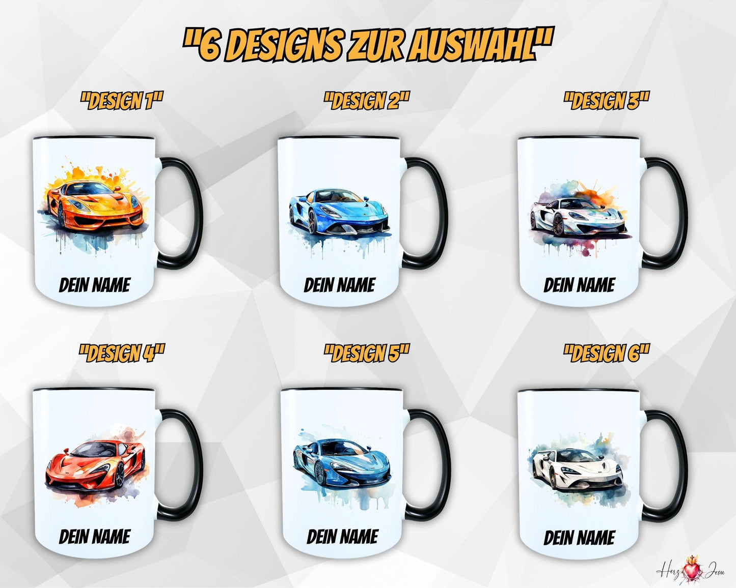 Personalisierte Keramik Tasse mit Namen – Auto Sportwagen Motiv | Geschenkidee für Kinder & Schulanfänger_0090T