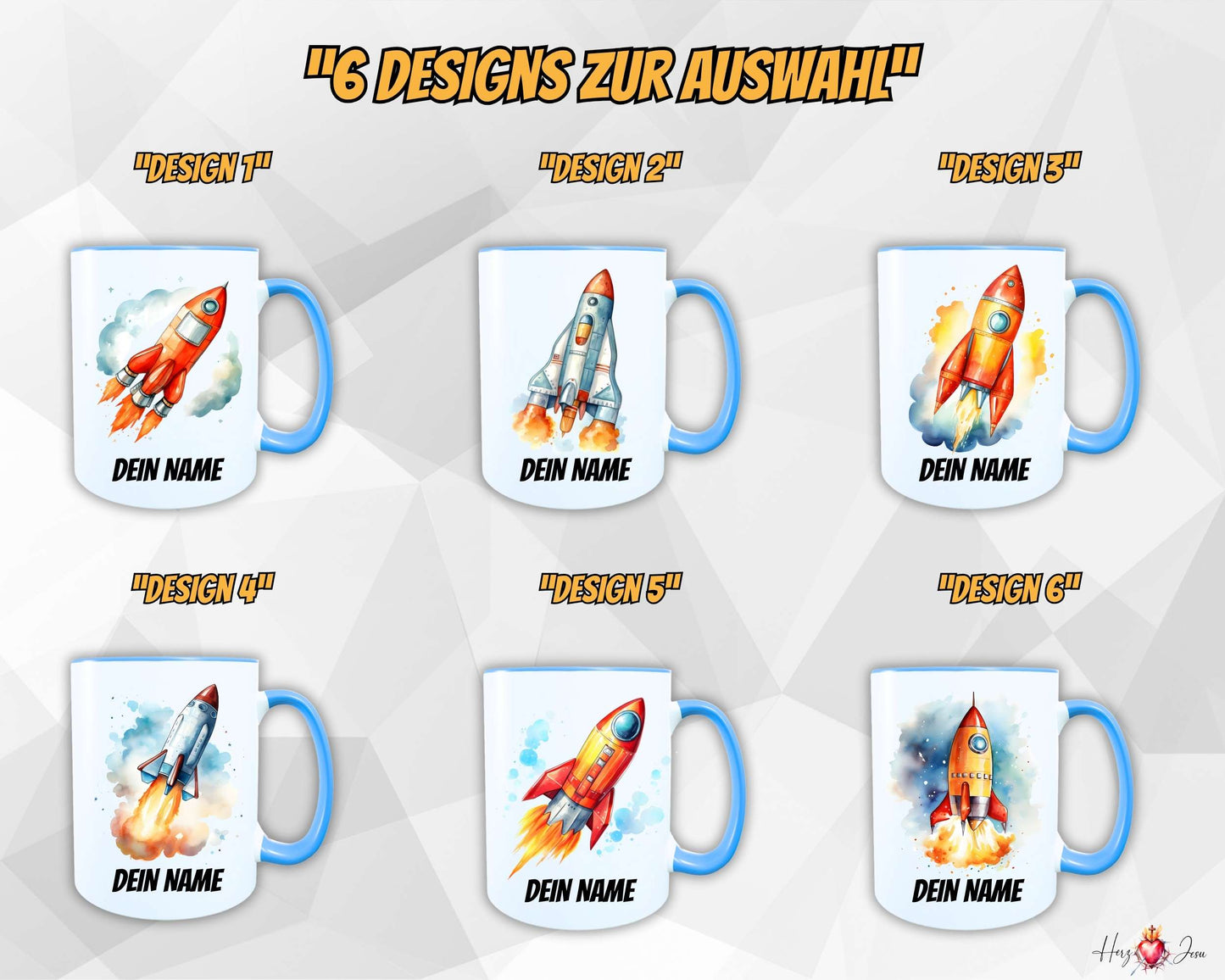 Personalisierte Keramik Tasse mit Namen – Raketen Motiv | Geschenkidee für Kinder & Schulanfänger_0060T
