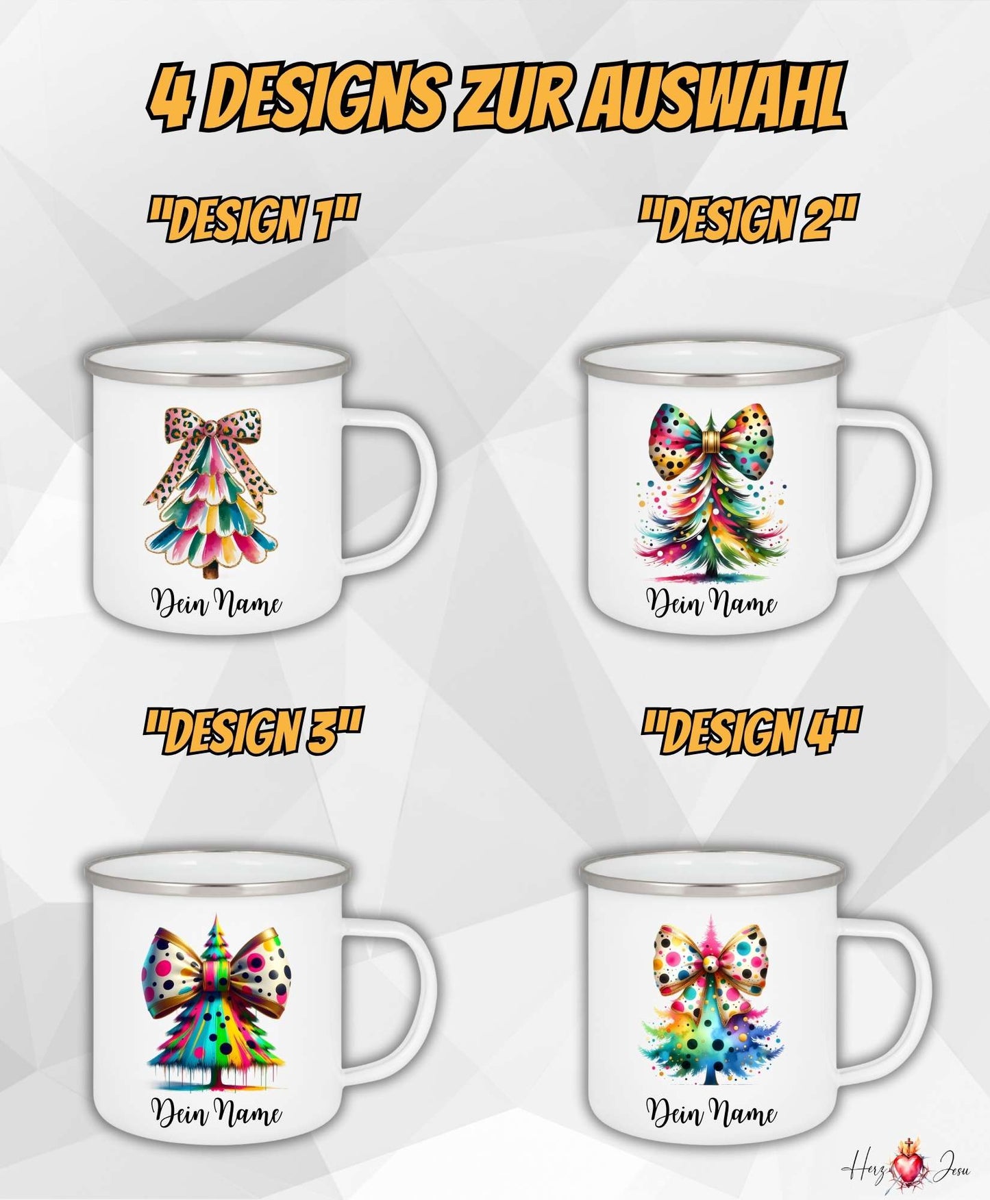 Personalisierte Emaille Tasse mit Namen Edelstahl Tasse Weihnachtstasse personalisiert Weihnachtsbaum Design als Geschenkidee_0029H