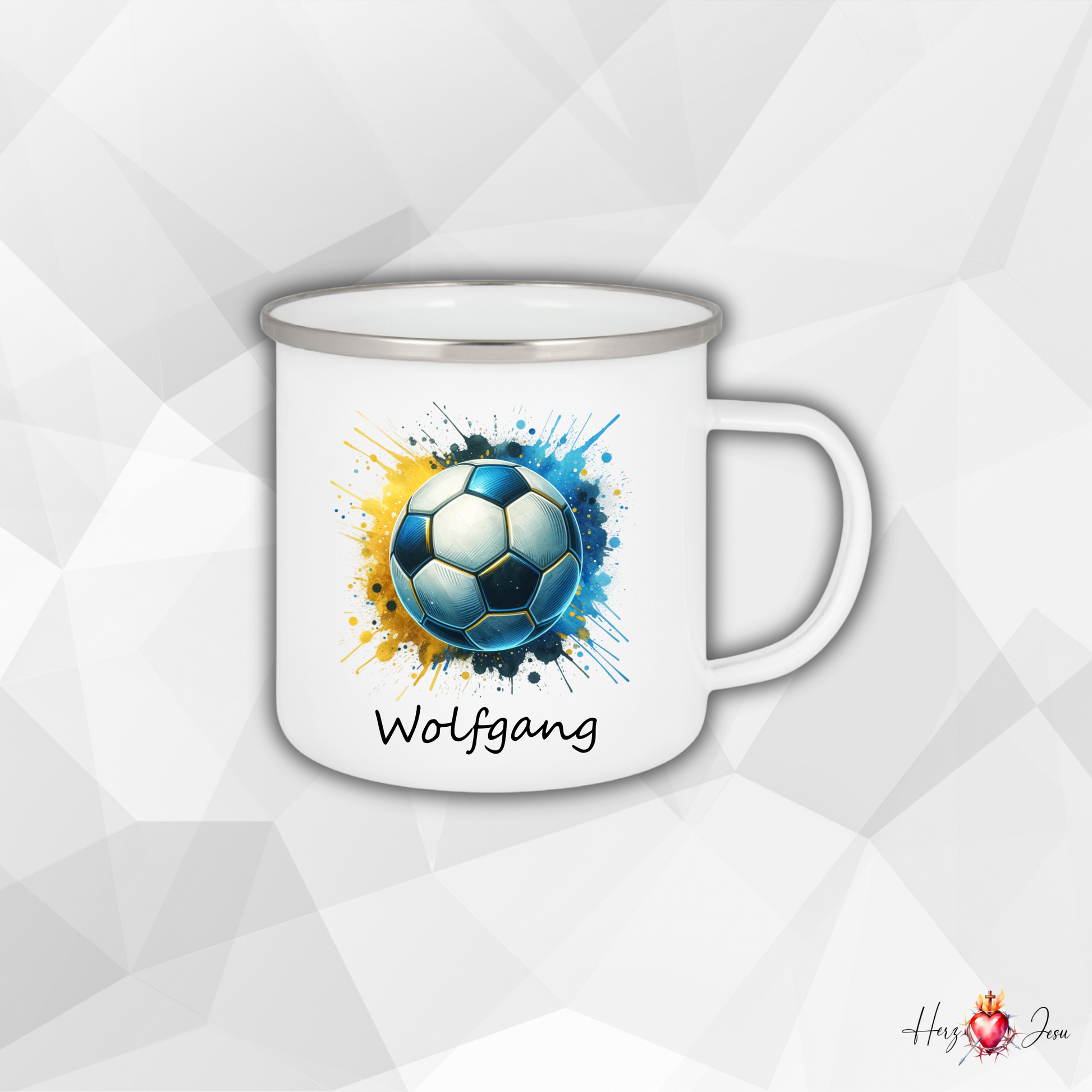 Personalisierte Emaille Tasse mit Namen | Fußball Kindertasse Edelstahl