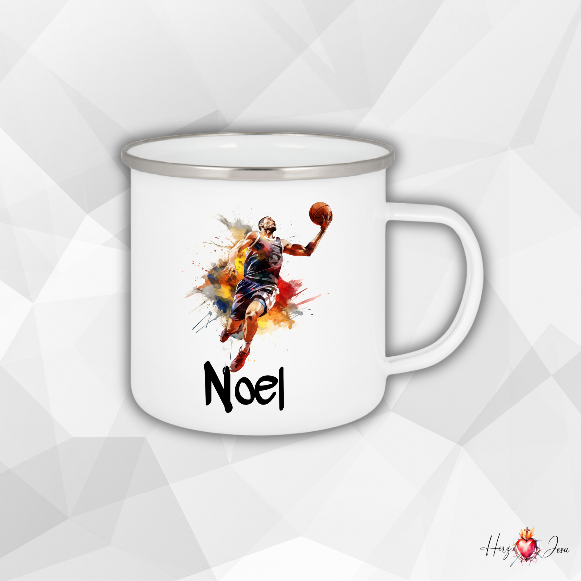 Personalisierte Emaille Tasse | Basketball Kindertasse