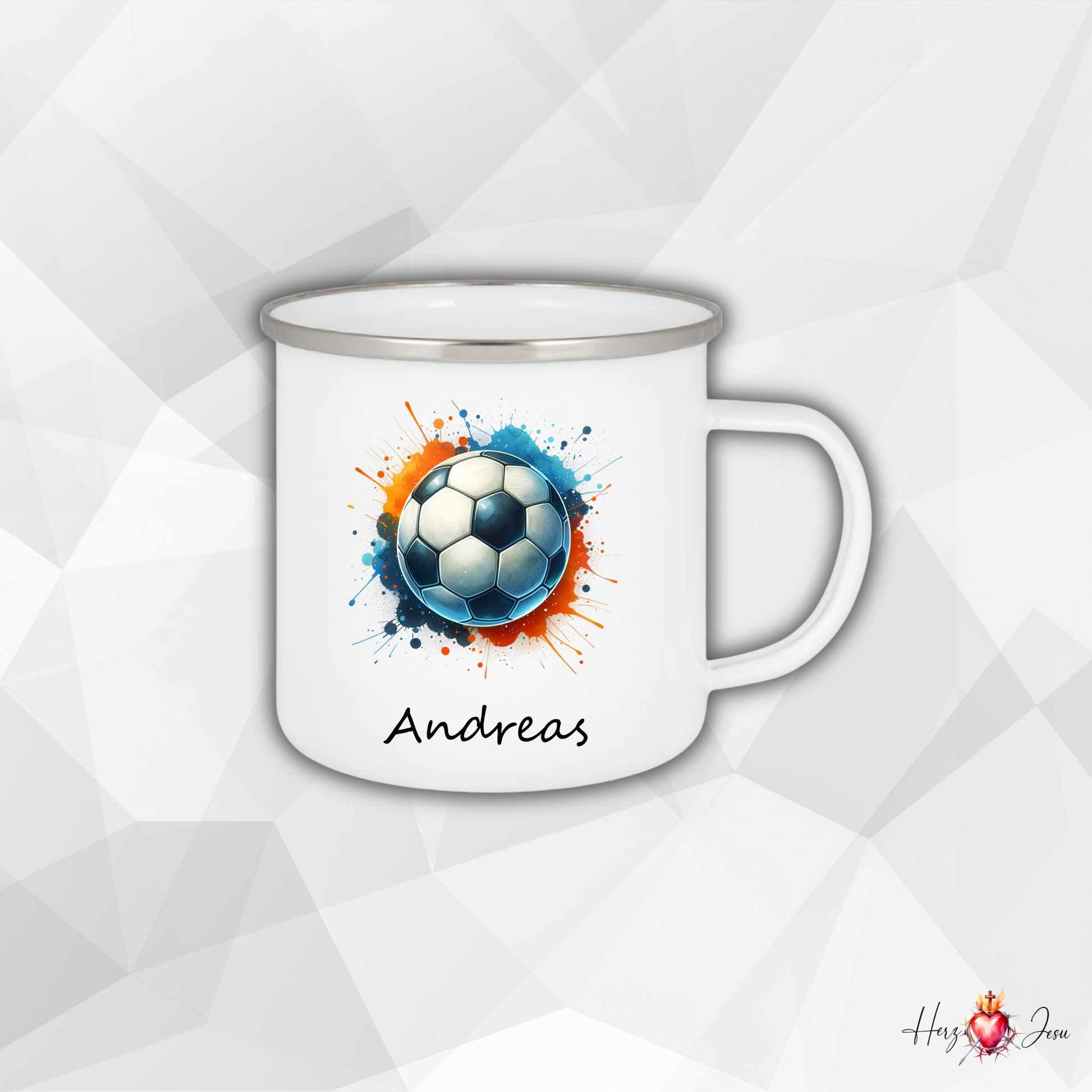 Personalisierte Emaille Tasse mit Namen | Fußball Kindertasse Edelstahl