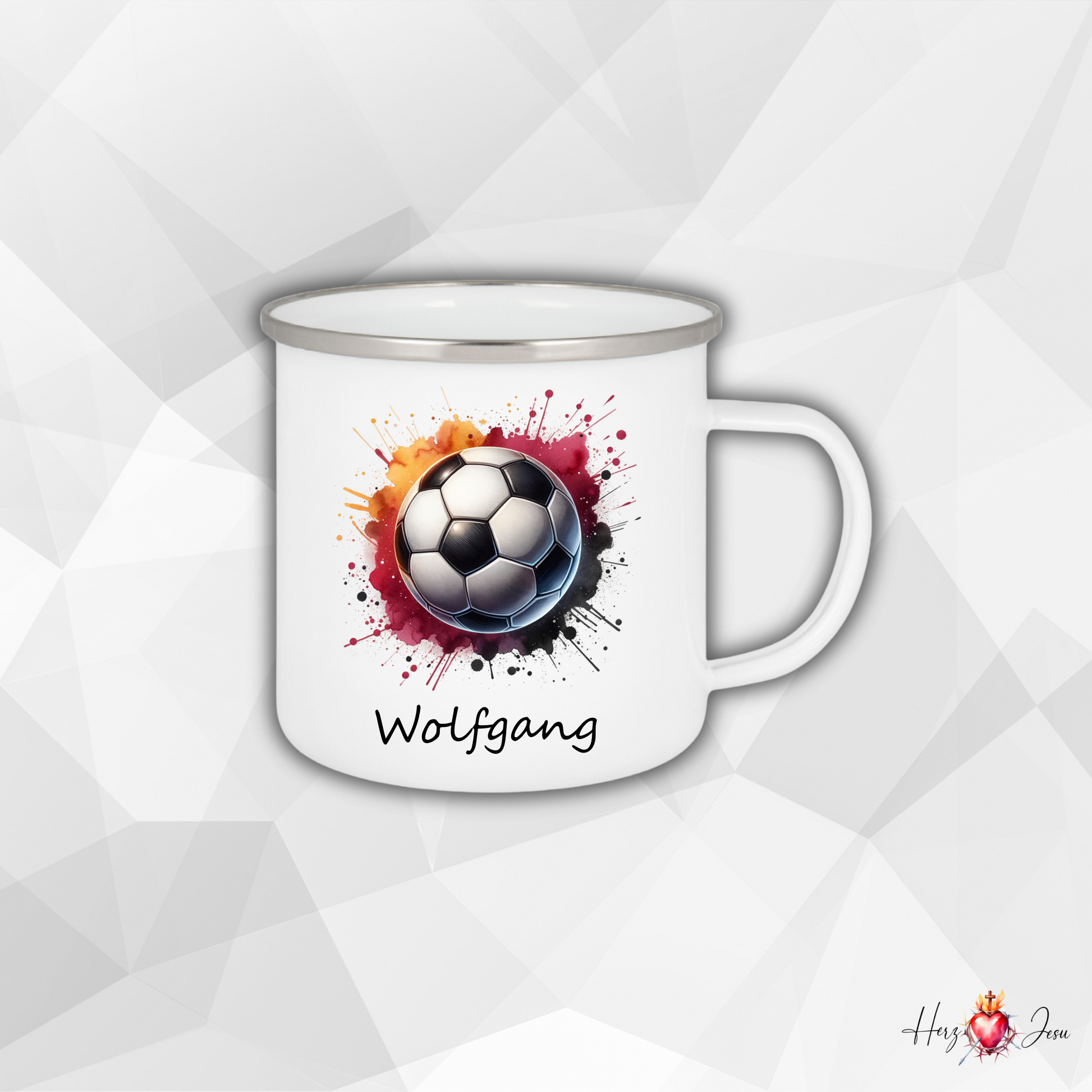 Personalisierte Emaille Tasse mit Namen | Fußball Kindertasse Edelstahl