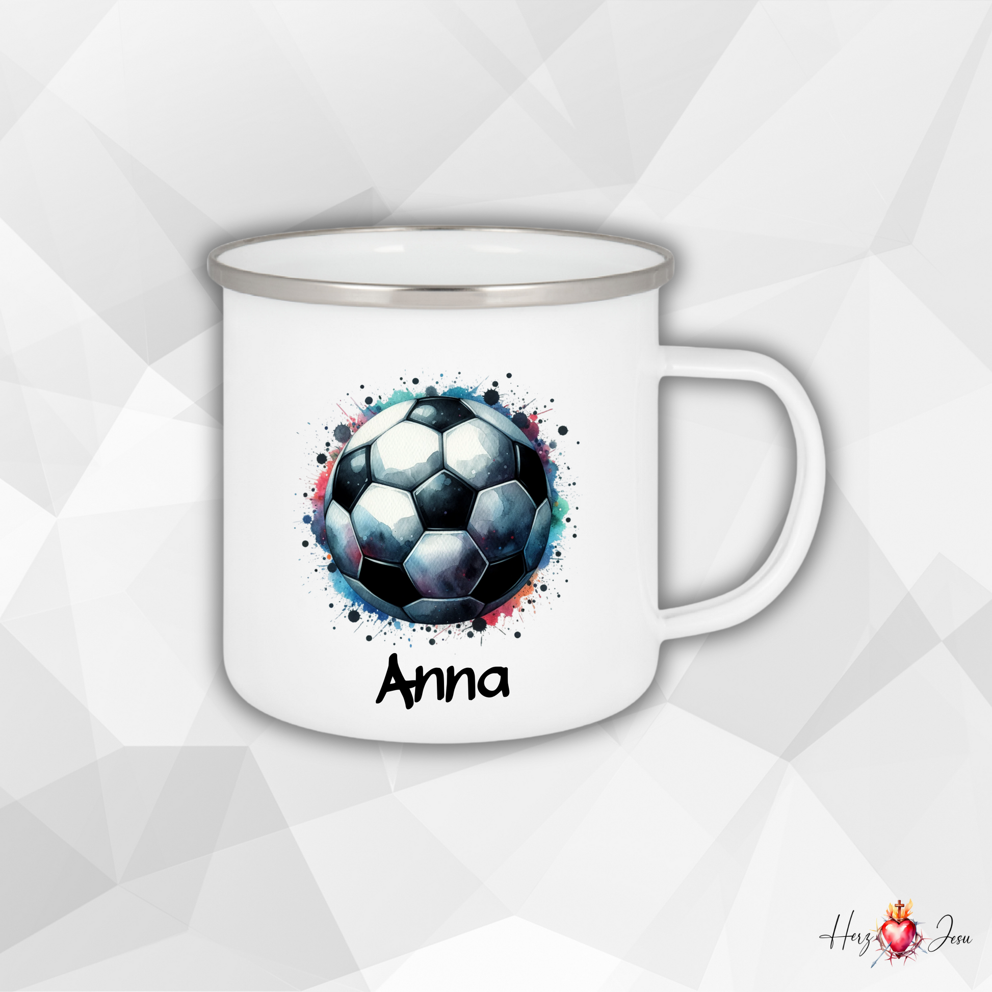 Personalisierte Emaille Tasse | Fußball Kindertasse