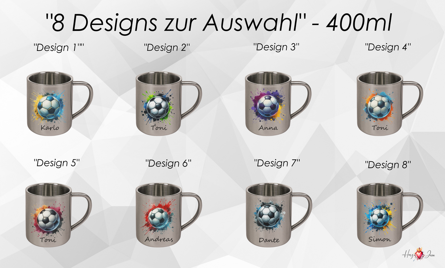 Personalisierte Edelstahl Tasse mit Namen | Kaffeetasse Camping Fußball
