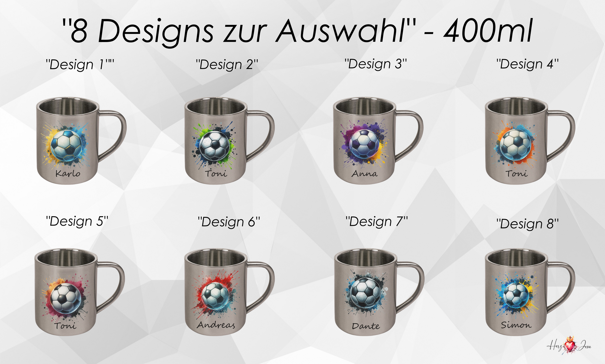 Personalisierte Edelstahl Tasse mit Namen | Kaffeetasse Camping Fußball