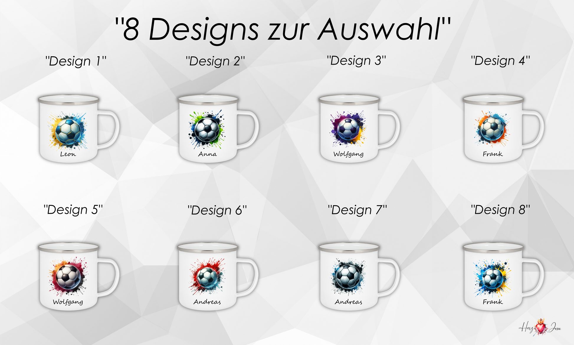 Personalisierte Emaille Tasse mit Namen | Fußball Kindertasse Edelstahl