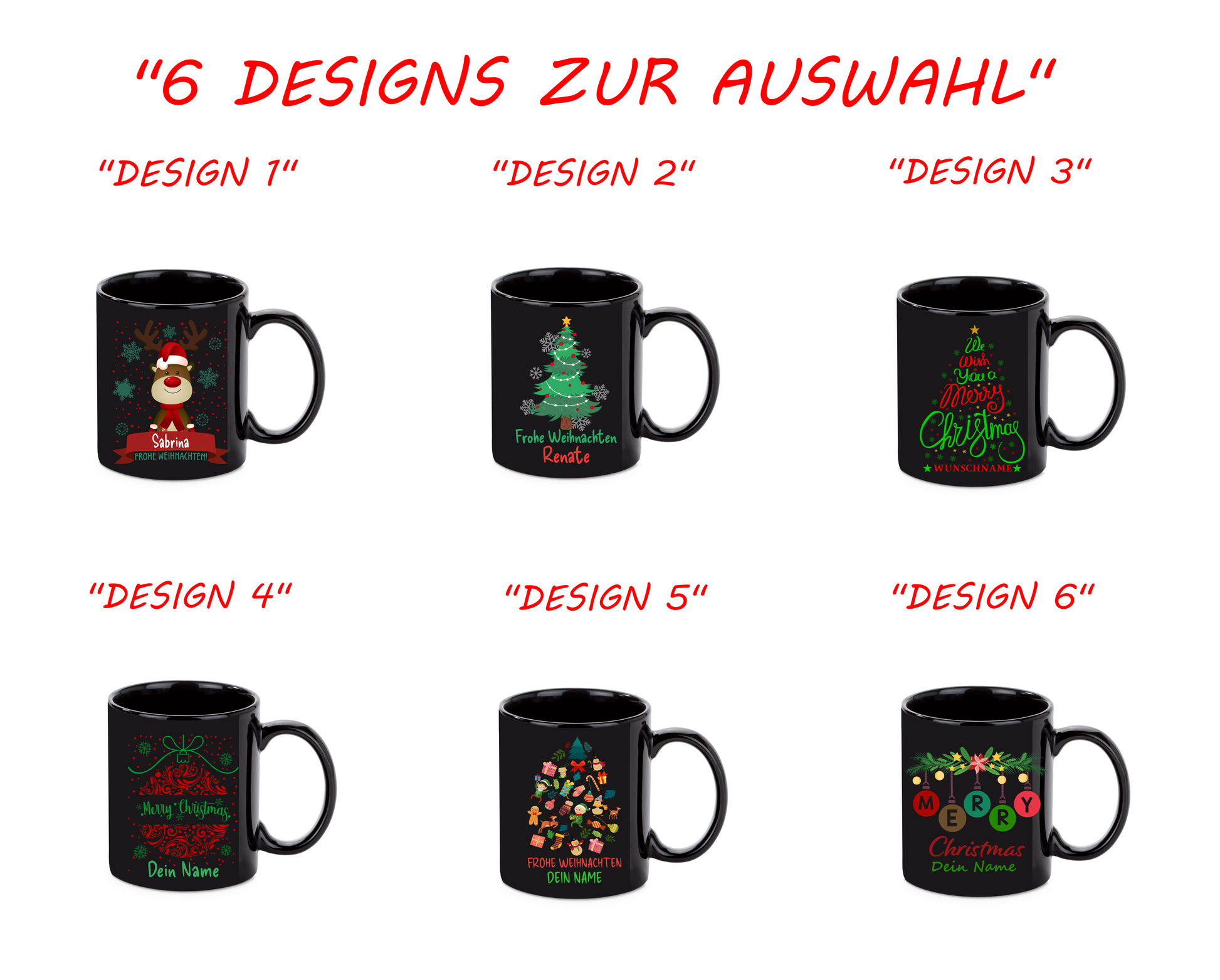 Schwarze Keramik-Weihnachtstasse | Mit Namen personalisiert