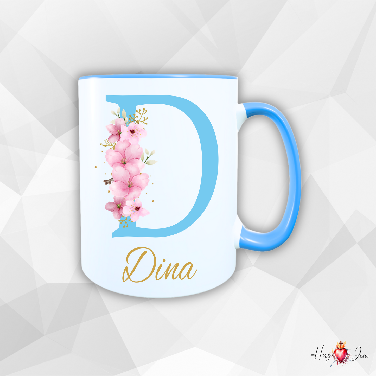 Personalisierte Keramik Tasse mit deinem Namen Blumen Motiv_0034T