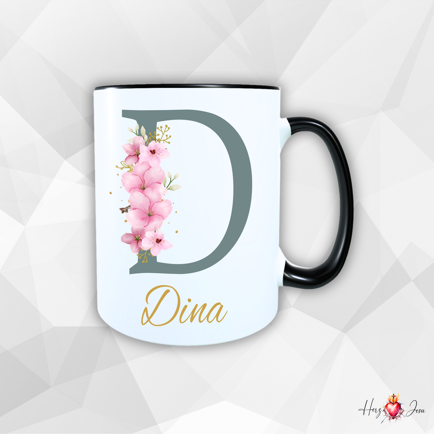 Personalisierte Keramik Tasse mit deinem Namen Blumen Motiv_0034T