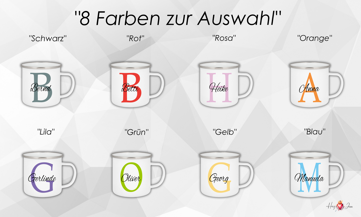 Personalisierte Emaille Tasse mit Namen Edelstahl Tasse_006H