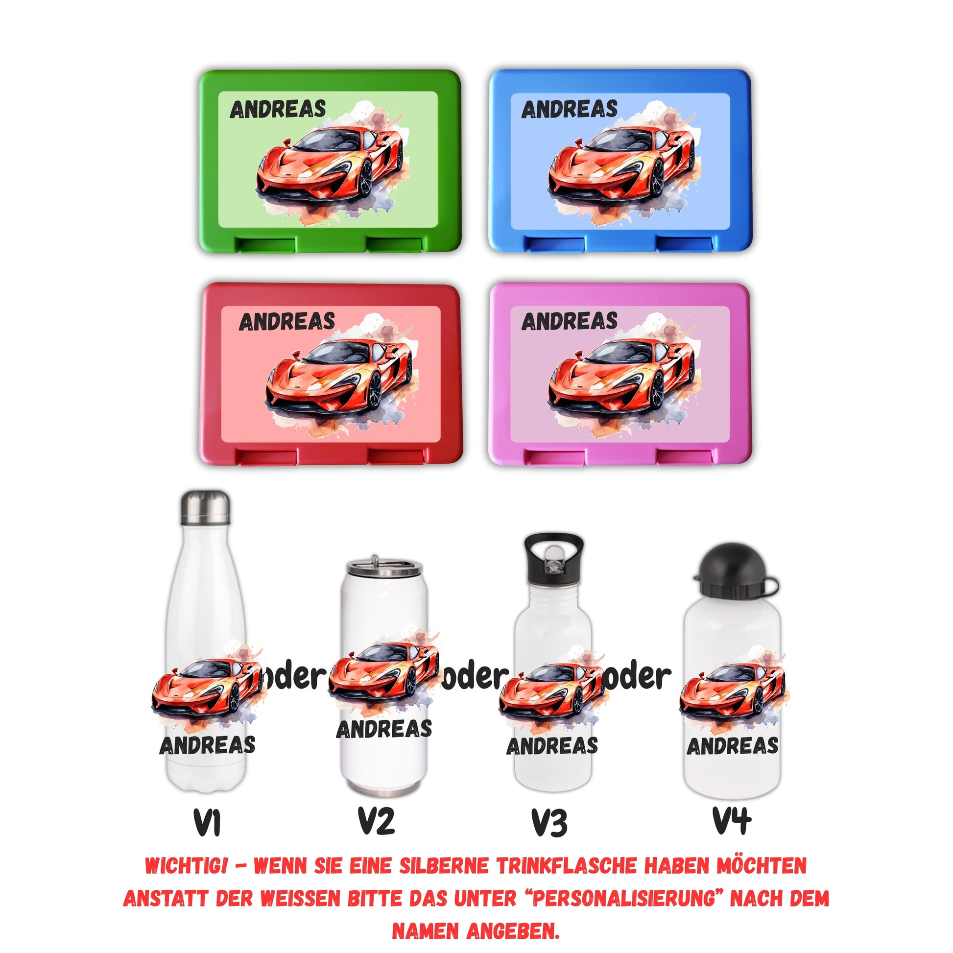 Brotzeitbox mit Trinkflasche | Personalisierbar Auto