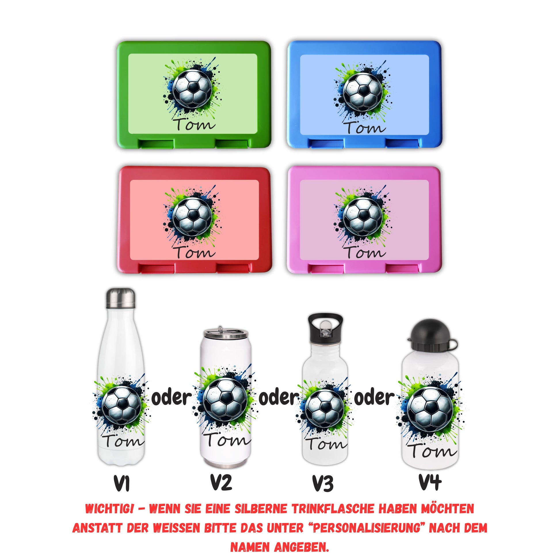 Brotzeitbox mit Trinkflasche | Personalisierbar Fußball