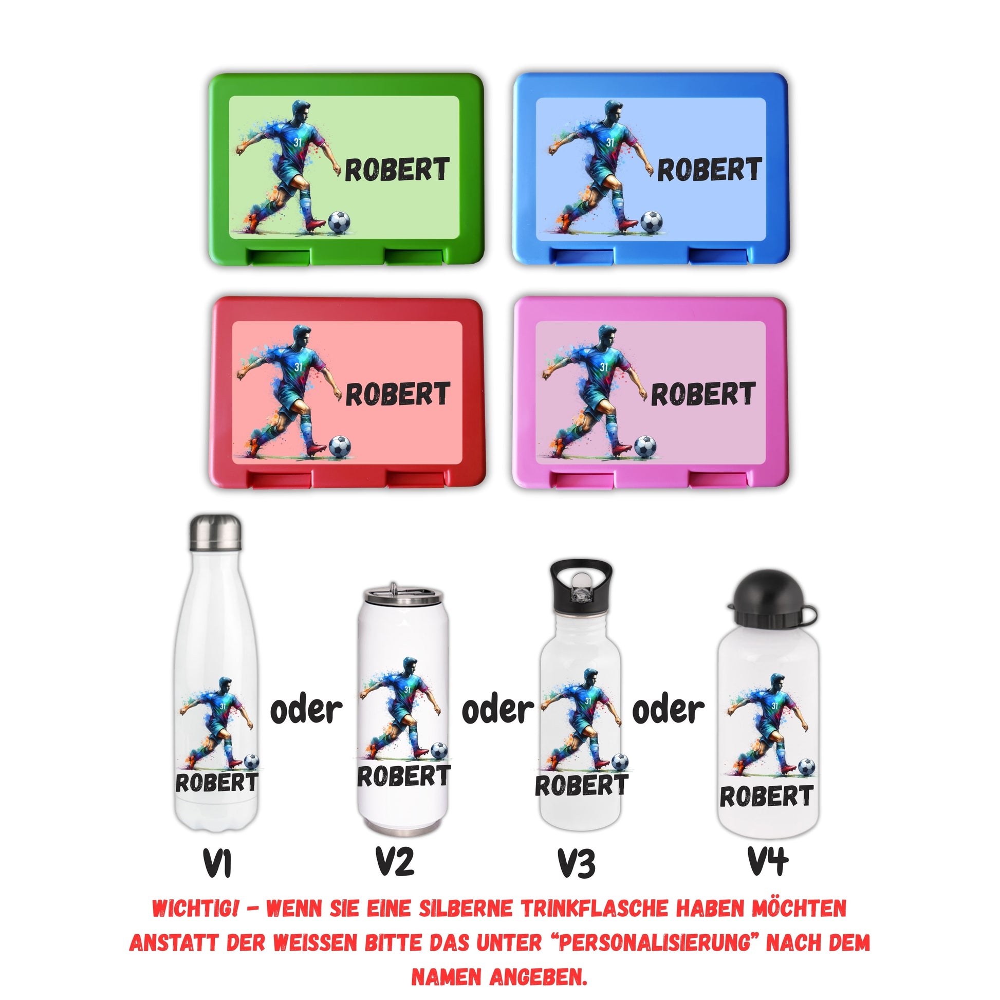 Brotzeitbox mit Trinkflasche | Personalisierbar Fußball