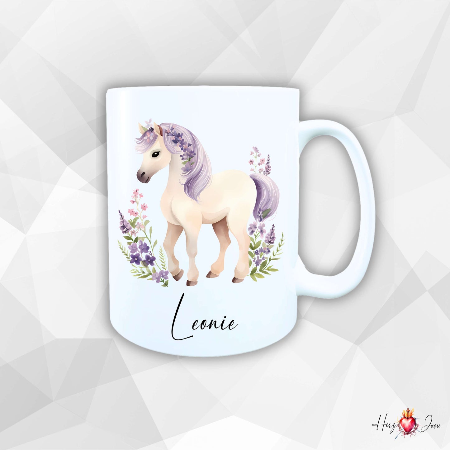 Personalisierte Keramik Tasse mit Namen – Pferde Motiv | Geschenkidee für Kinder & Schulanfänger_0054T