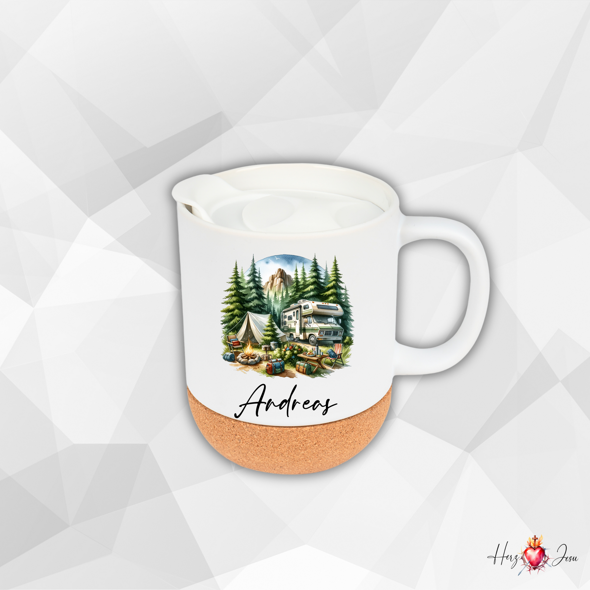 Personalisierte Keramik Tasse mit Namen | Camping Geschenkidee