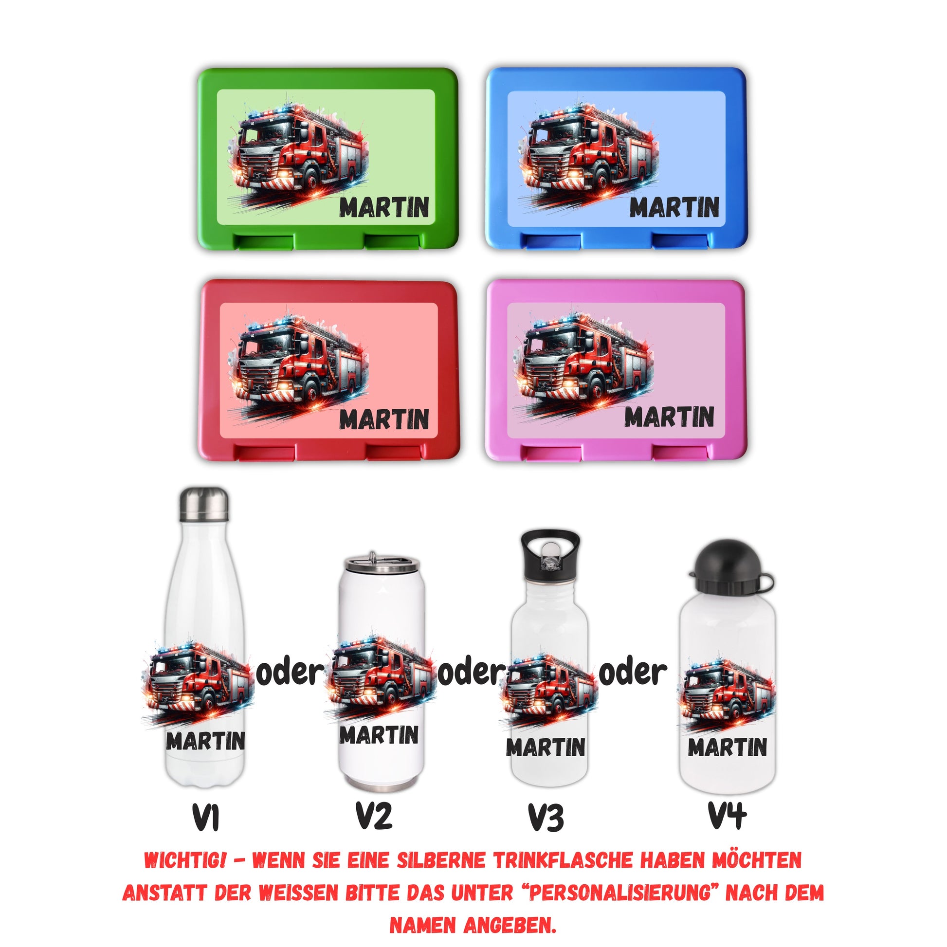 Personalisierte Brotzeitbox & Trinkflasche | Feuerwehr Kinder