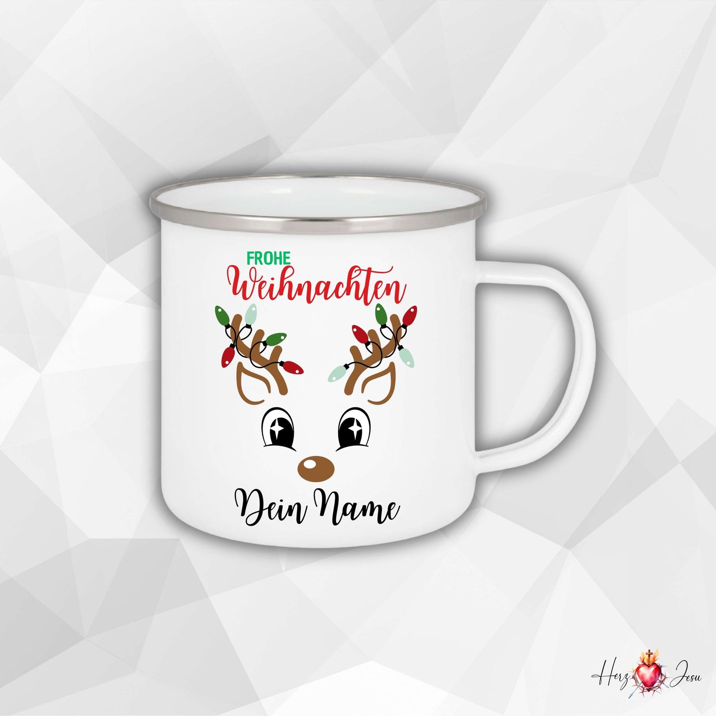 Personalisierte Emaille Tasse mit Namen Edelstahl Tasse Weihnachtstasse personalisiert Rentier Design als Geschenkidee_0028H