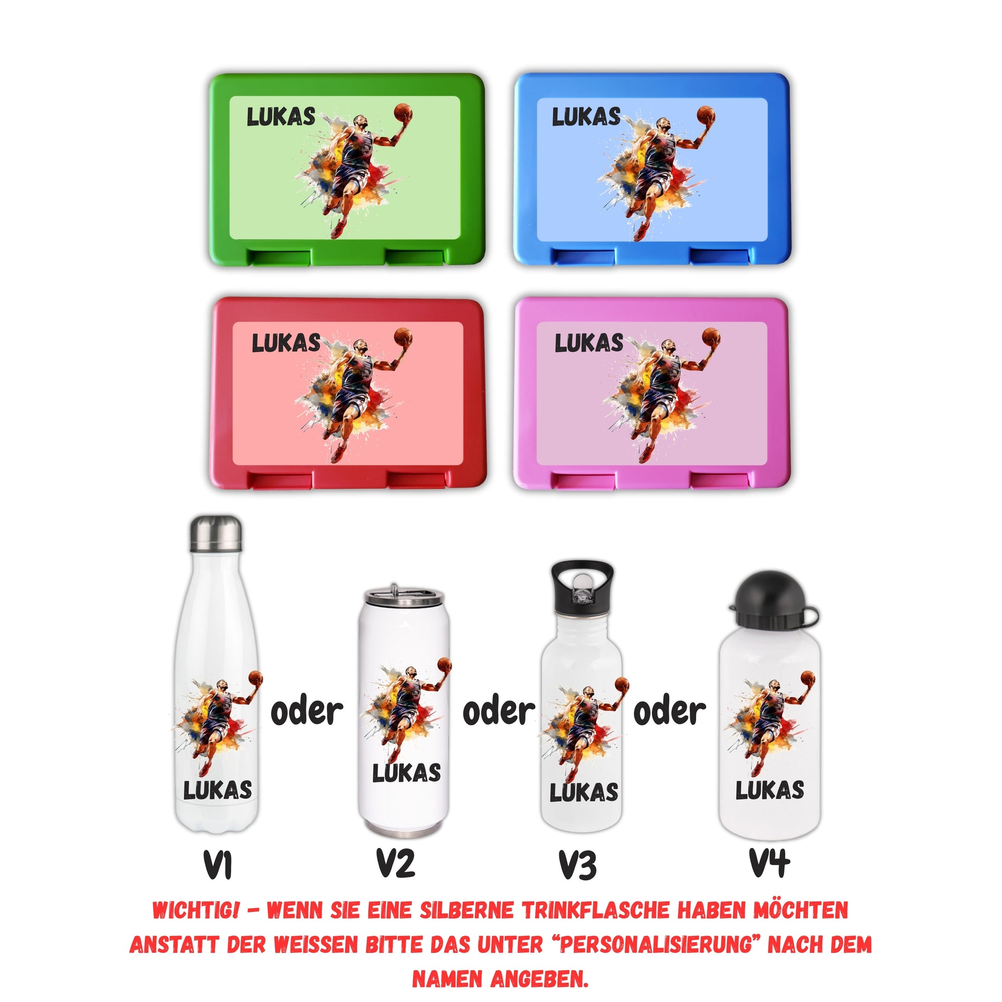 Brotzeitbox mit Trinkflasche | Personalisierbar Basketball Einschulung
