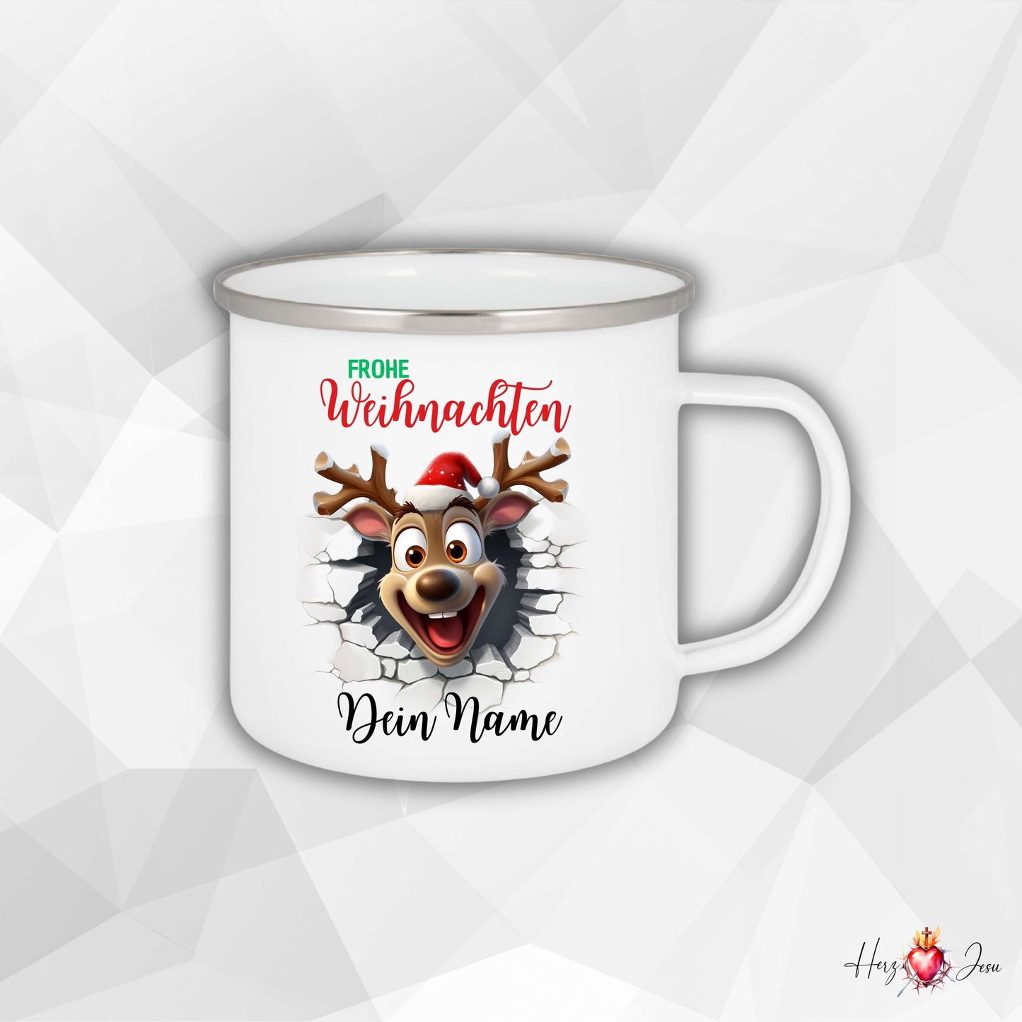 Personalisierte Emaille Tasse mit Namen Edelstahl Tasse Weihnachtstasse personalisiert Rentier Design als Geschenkidee_0025H