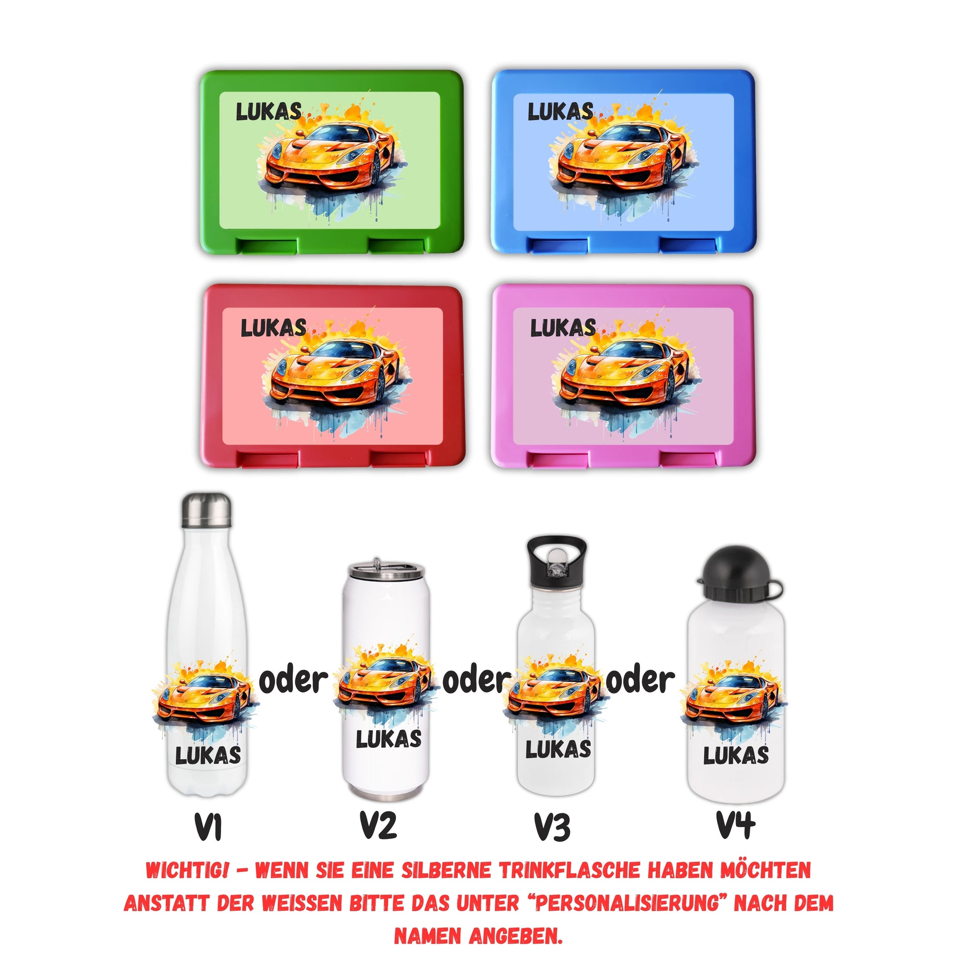 Brotzeitbox mit Trinkflasche | Personalisierbar Auto