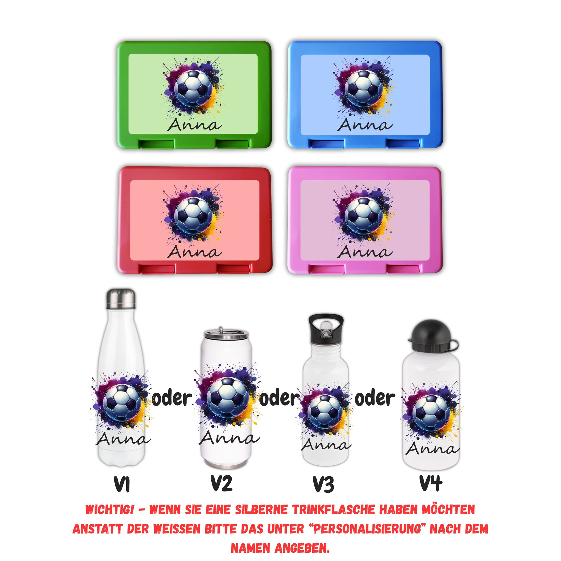 Brotzeitbox mit Trinkflasche | Personalisierbar Fußball