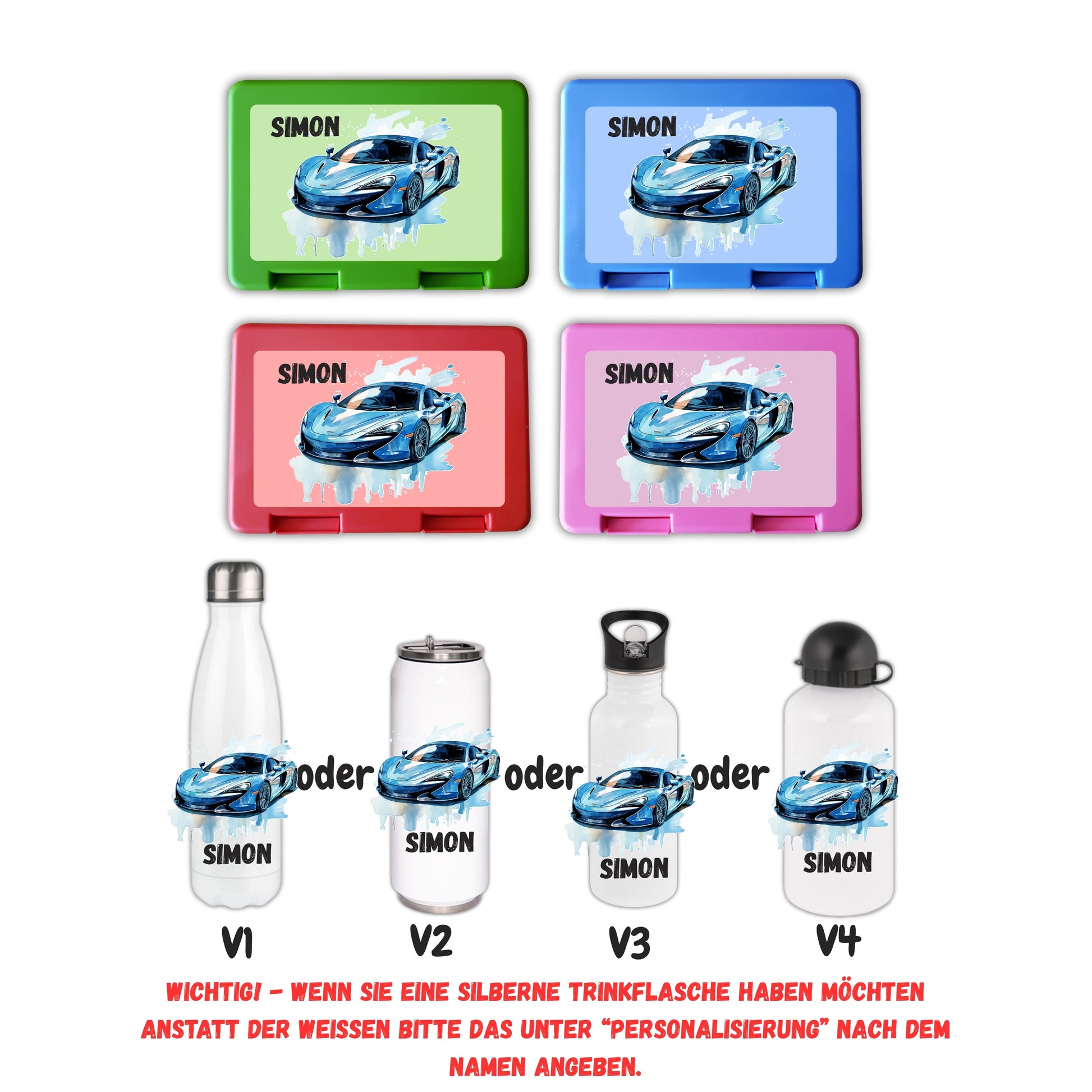 Brotzeitbox mit Trinkflasche | Personalisierbar Auto