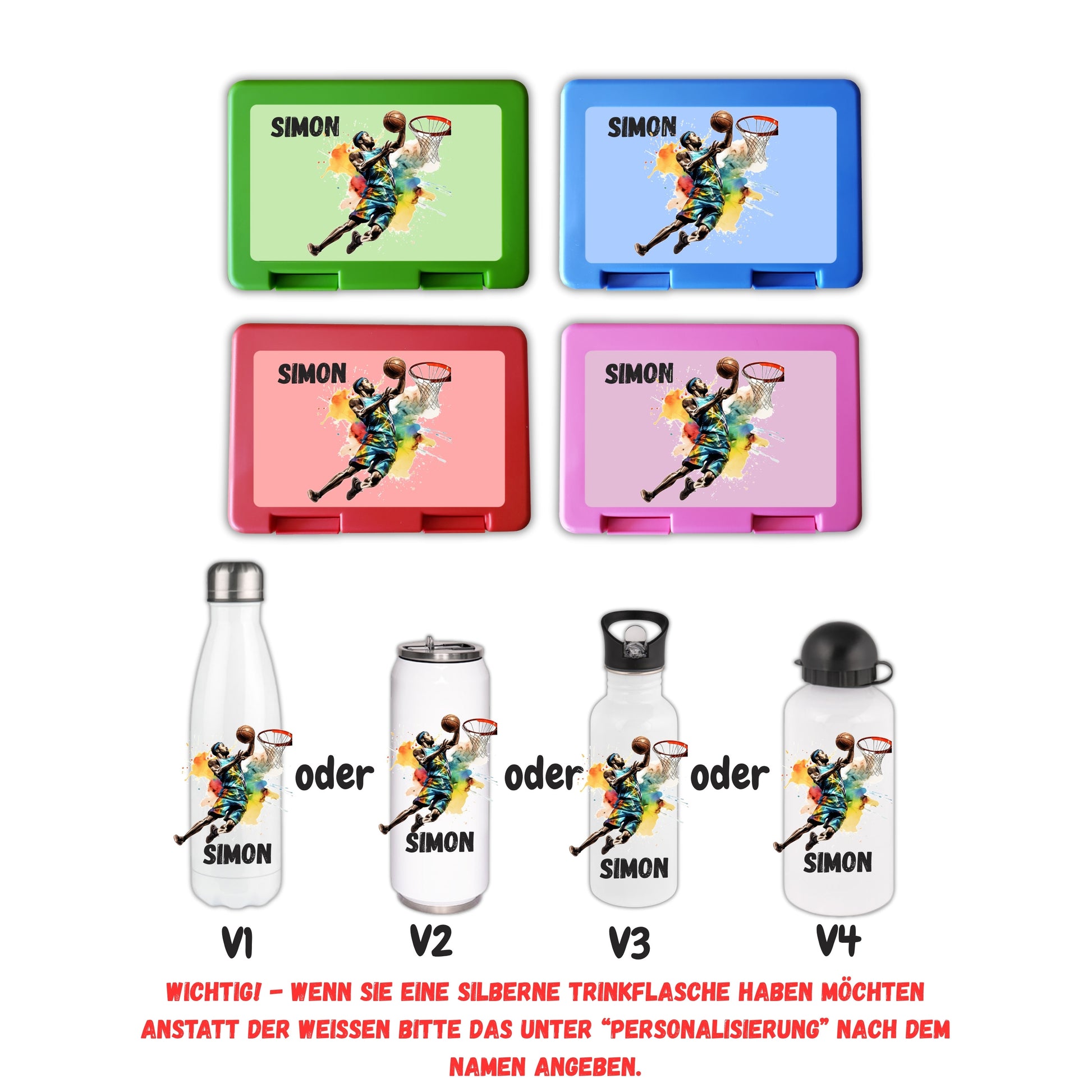 Brotzeitbox mit Trinkflasche | Personalisierbar Basketball Einschulung