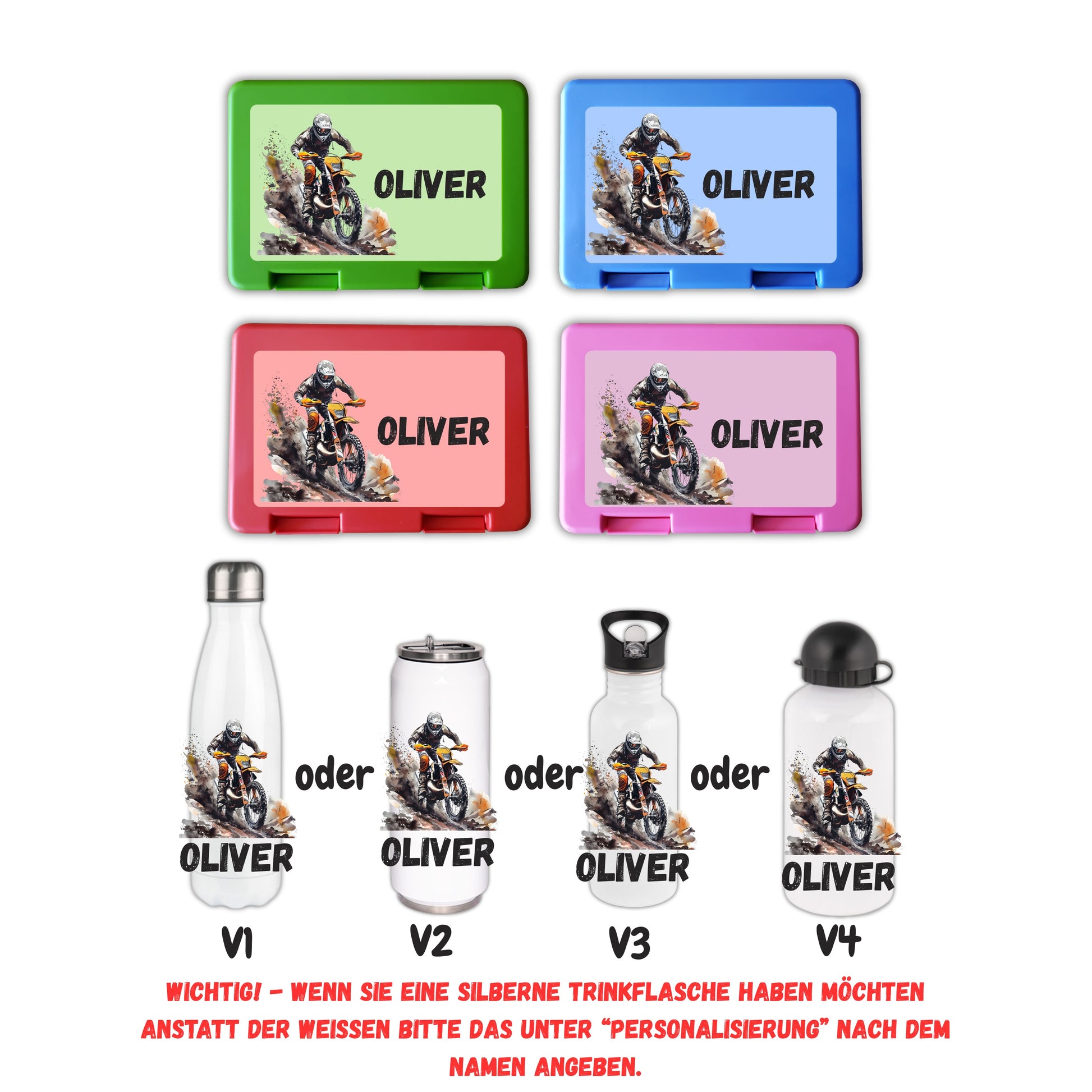 Motorcross Trinkflasche & Brotzeitbox | Geschenk Einschulung